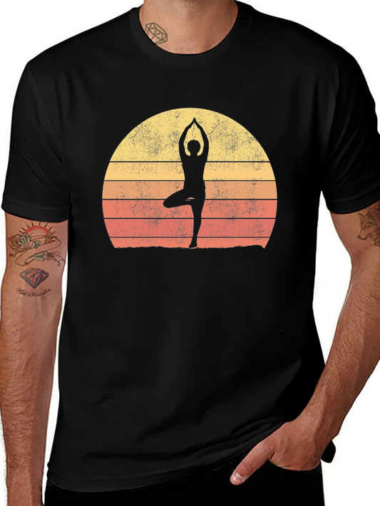 Yoga Silhouette Retro Sunset Graphic T-Shirt