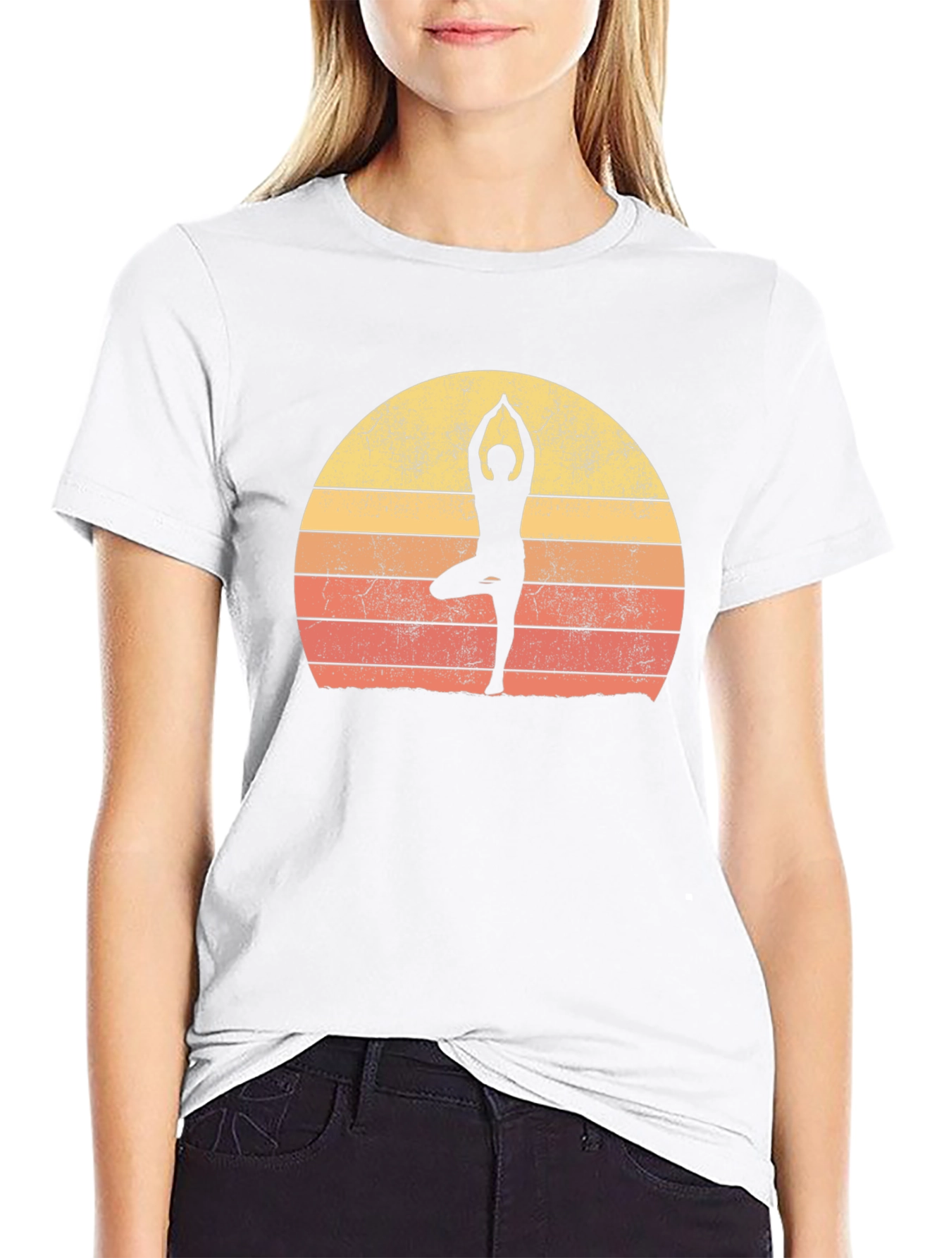 Yoga Silhouette Retro Sunset Graphic T-Shirt