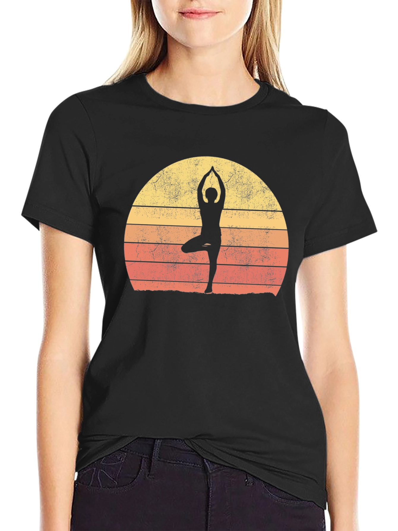 Yoga Silhouette Retro Sunset Graphic T-Shirt
