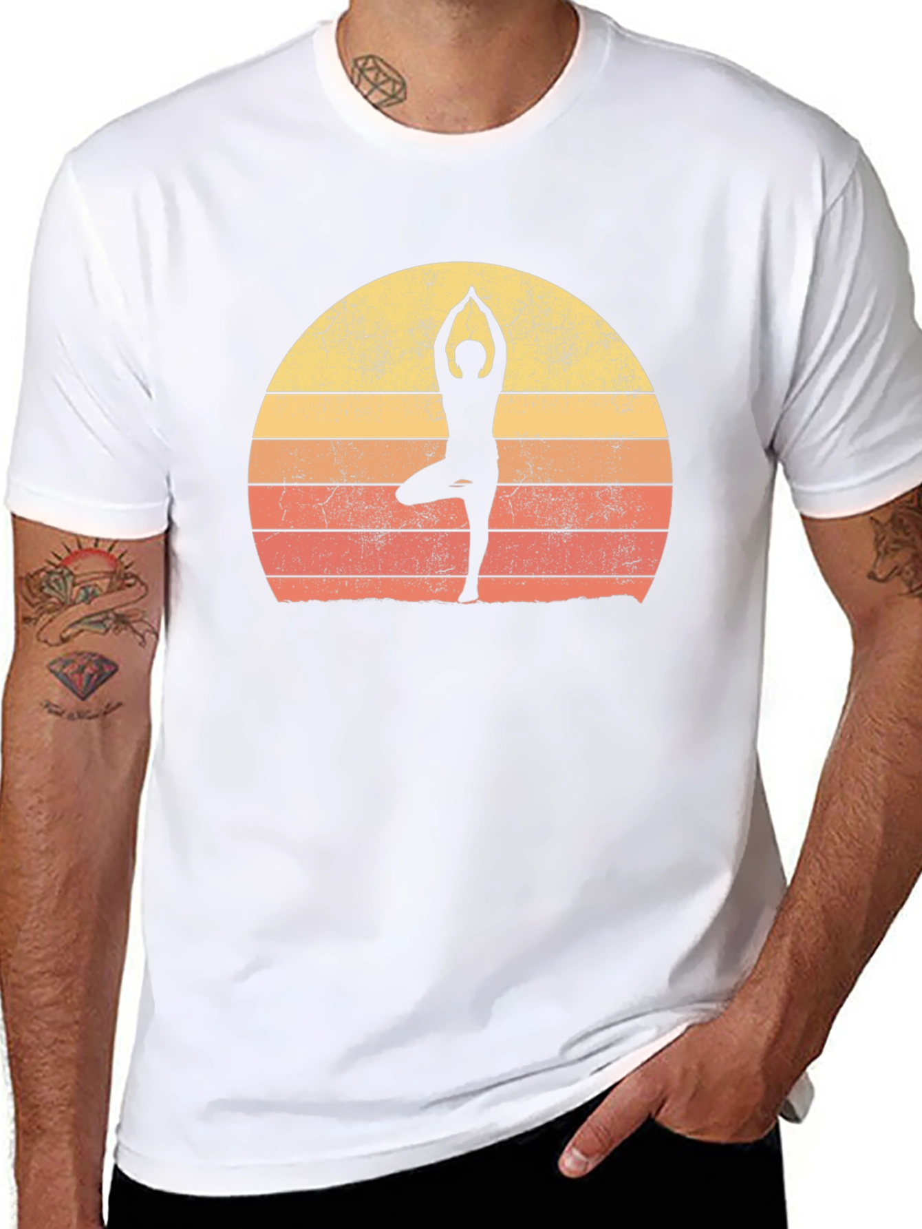 Yoga Silhouette Retro Sunset Graphic T-Shirt