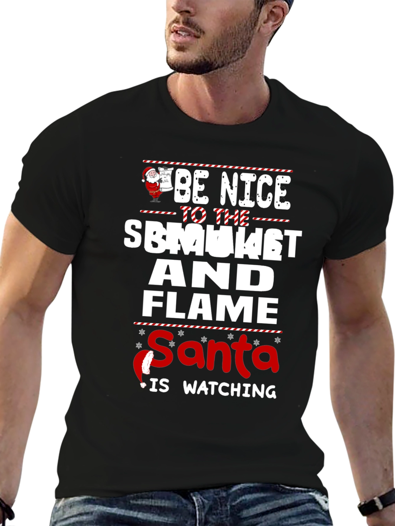 Be Nice To The Smoker And Flame Santa T-Shirt
