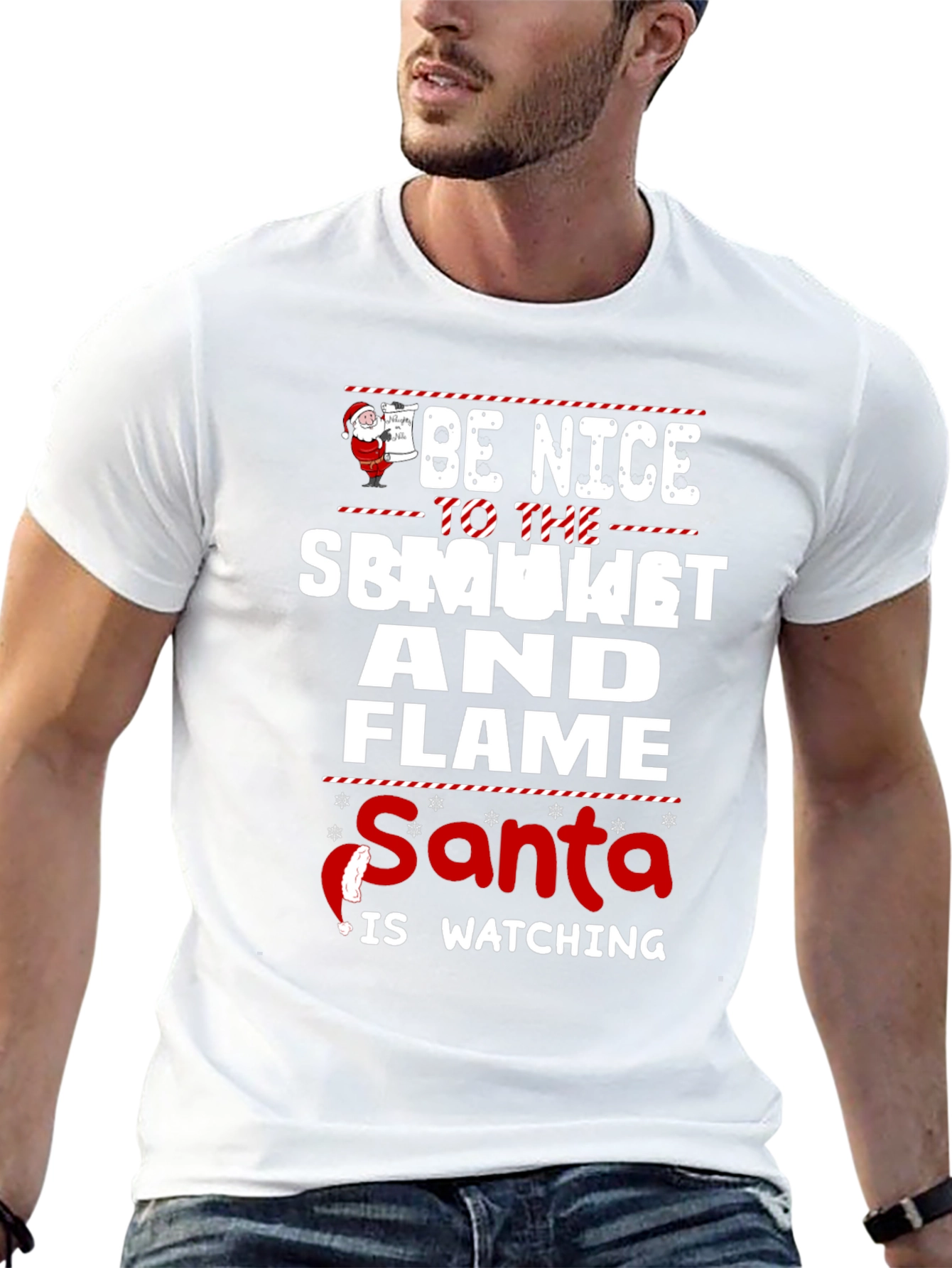 Be Nice To The Smoker And Flame Santa T-Shirt