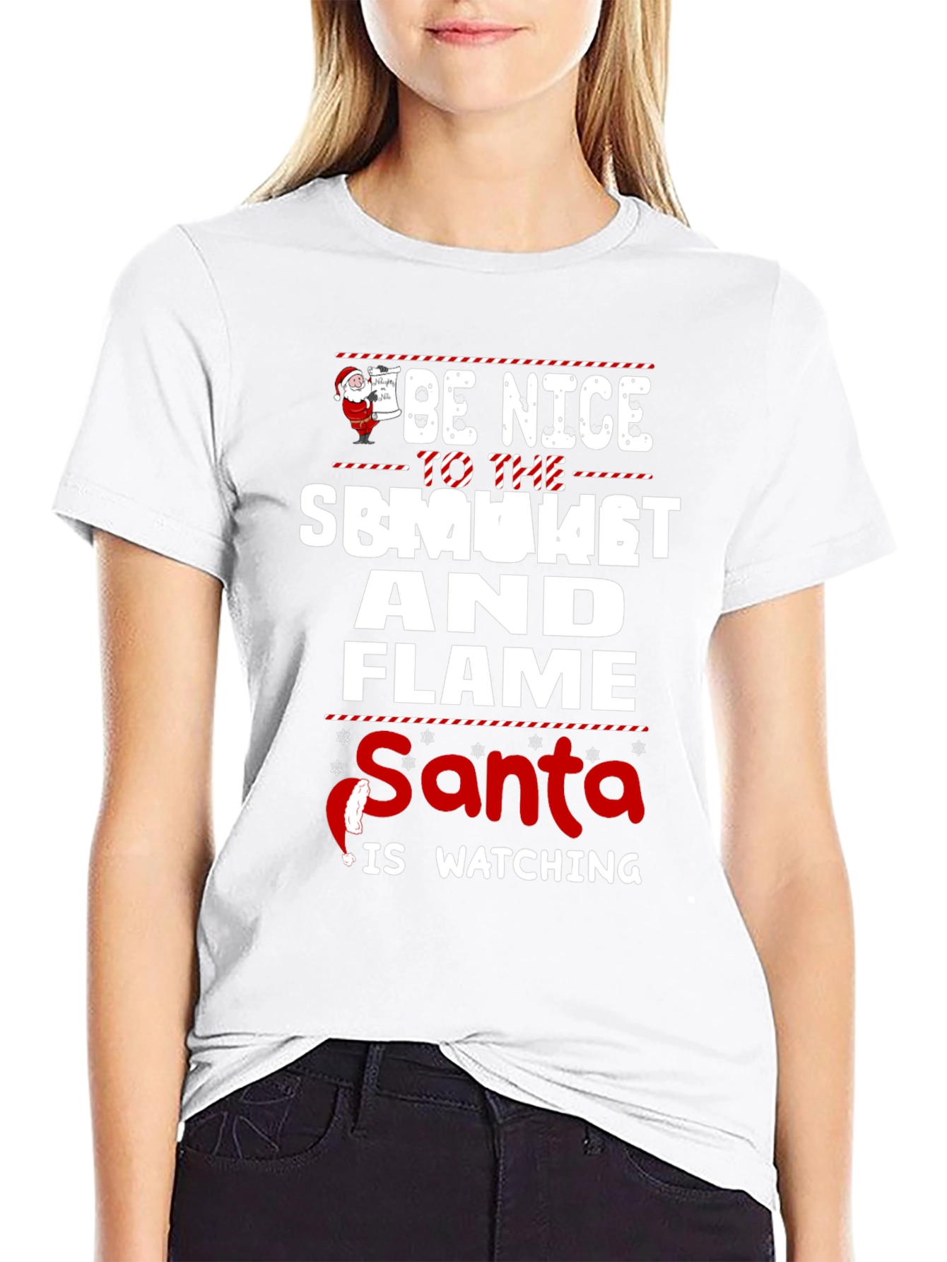 Be Nice To The Smoker And Flame Santa T-Shirt