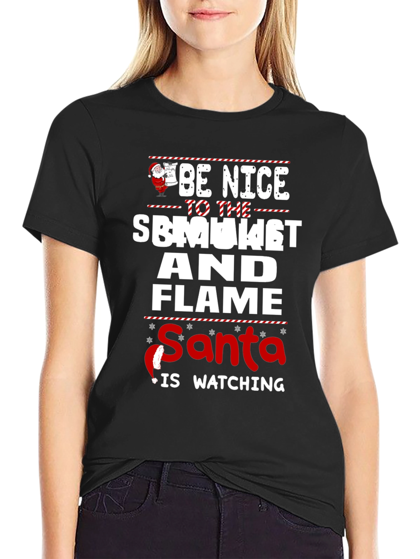 Be Nice To The Smoker And Flame Santa T-Shirt