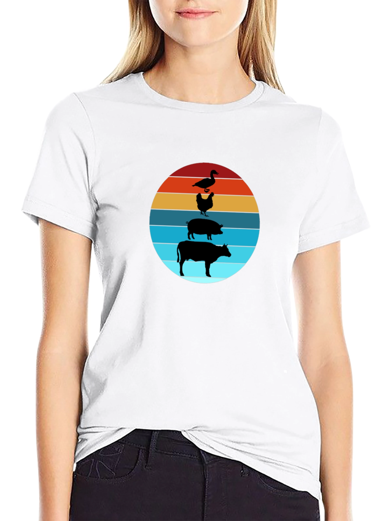 Farm Animal Sunset Tee - Black Cotton T-Shirt