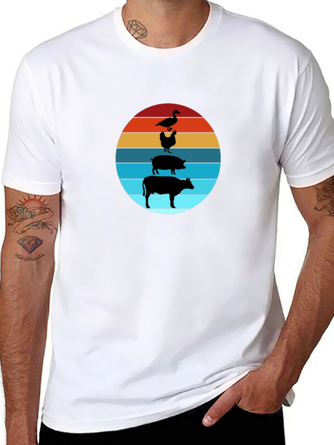 Farm Animal Sunset Tee - Black Cotton T-Shirt