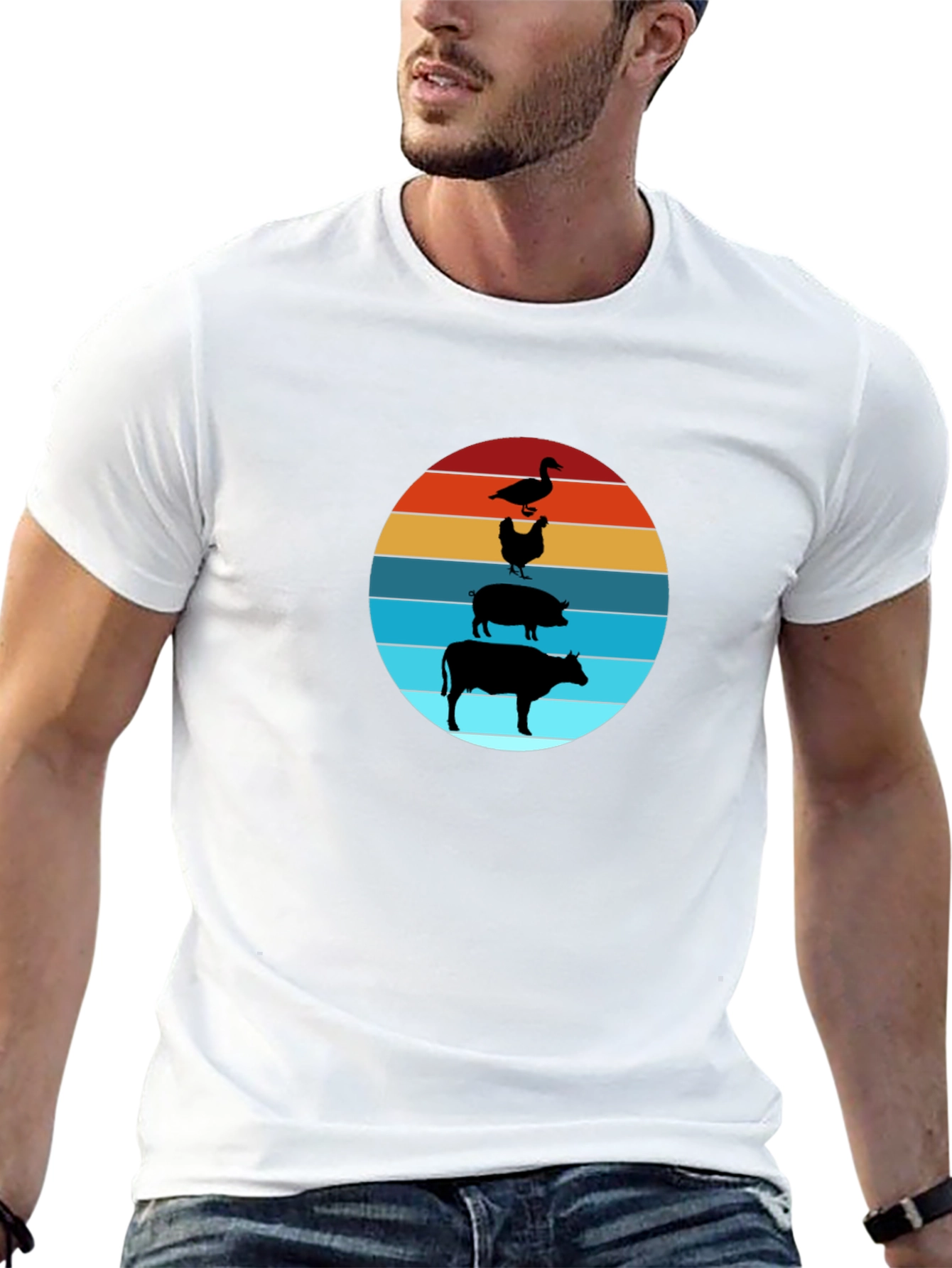 Farm Animal Sunset Tee - Black Cotton T-Shirt