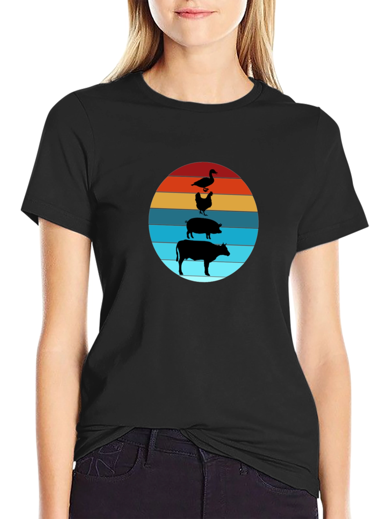 Farm Animal Sunset Tee - Black Cotton T-Shirt