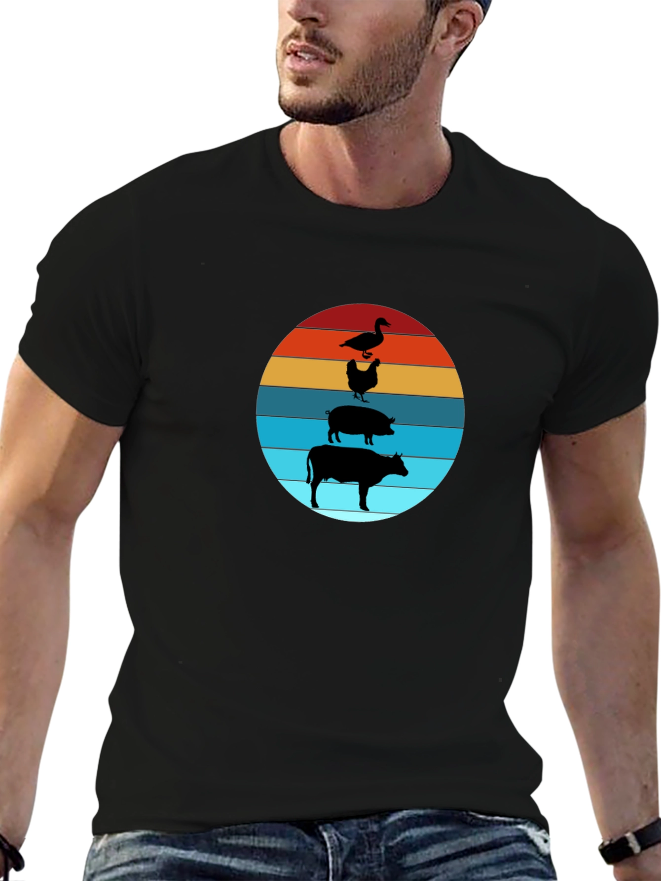 Farm Animal Sunset Tee - Black Cotton T-Shirt