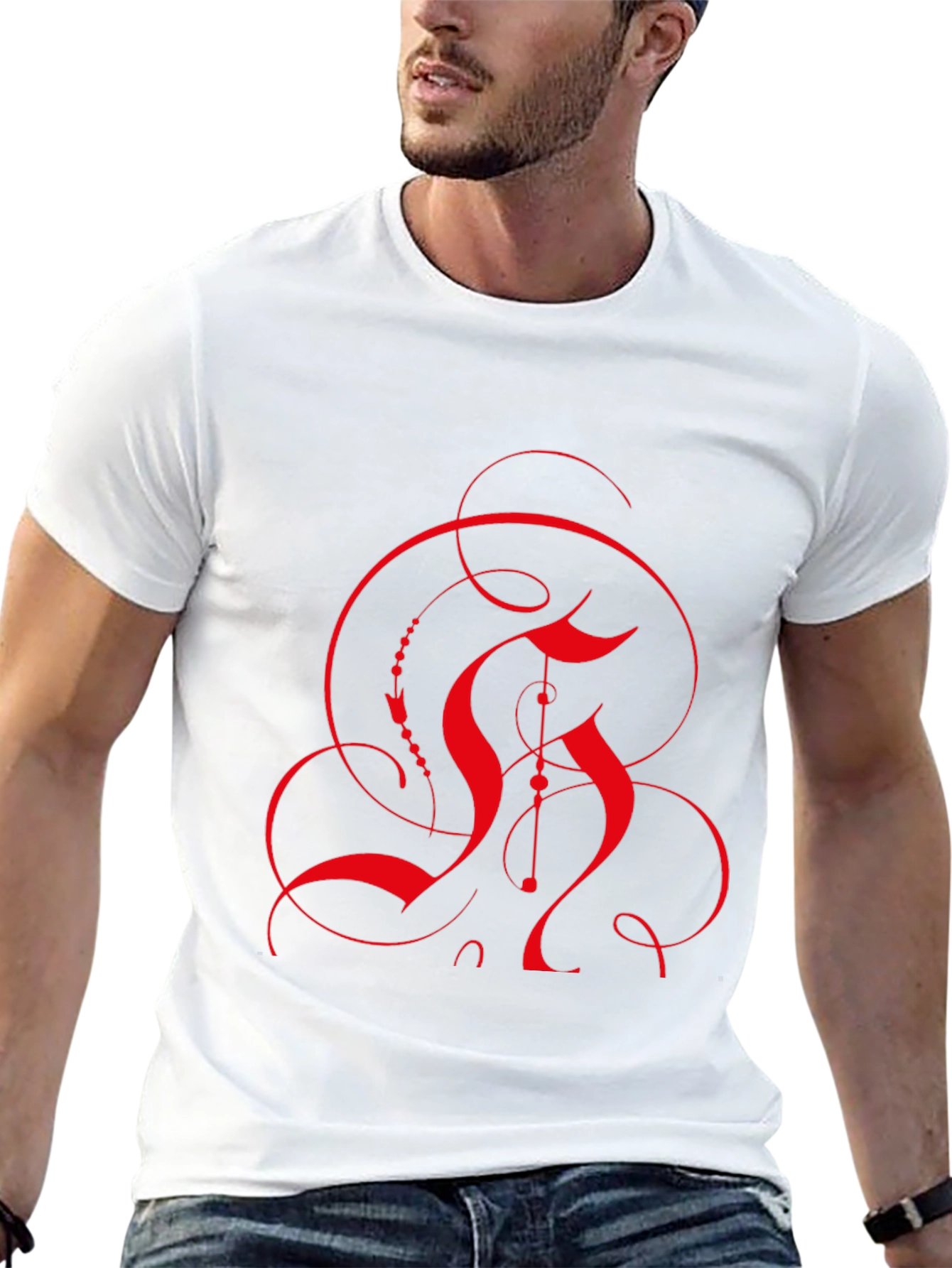 Abstract Red Design Black T-Shirt