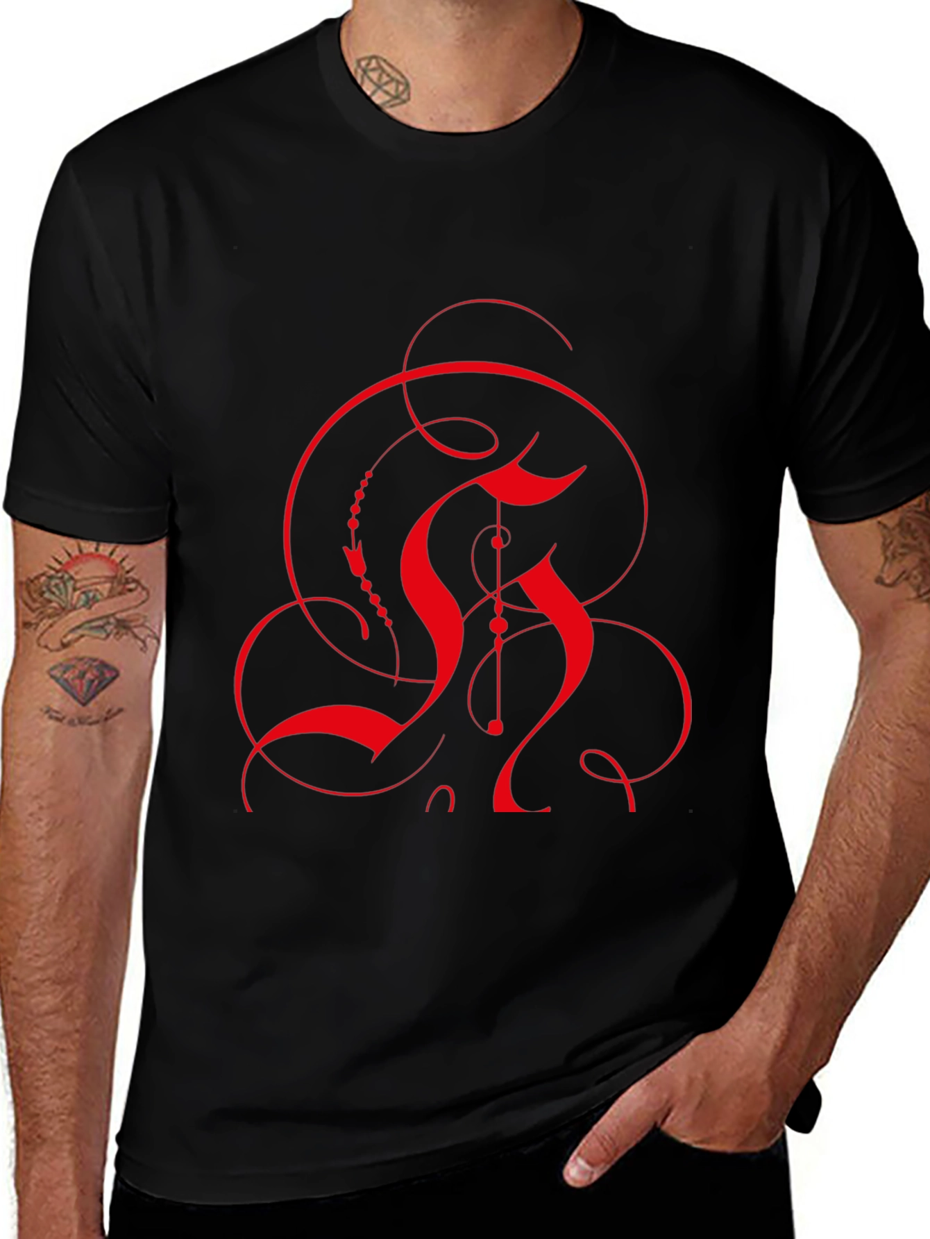 Abstract Red Design Black T-Shirt