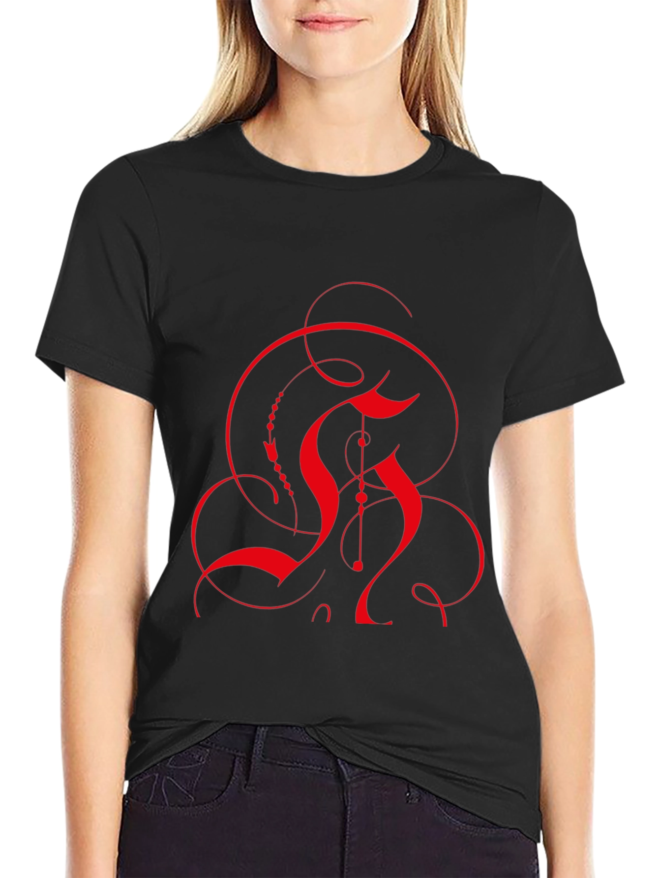 Abstract Red Design Black T-Shirt