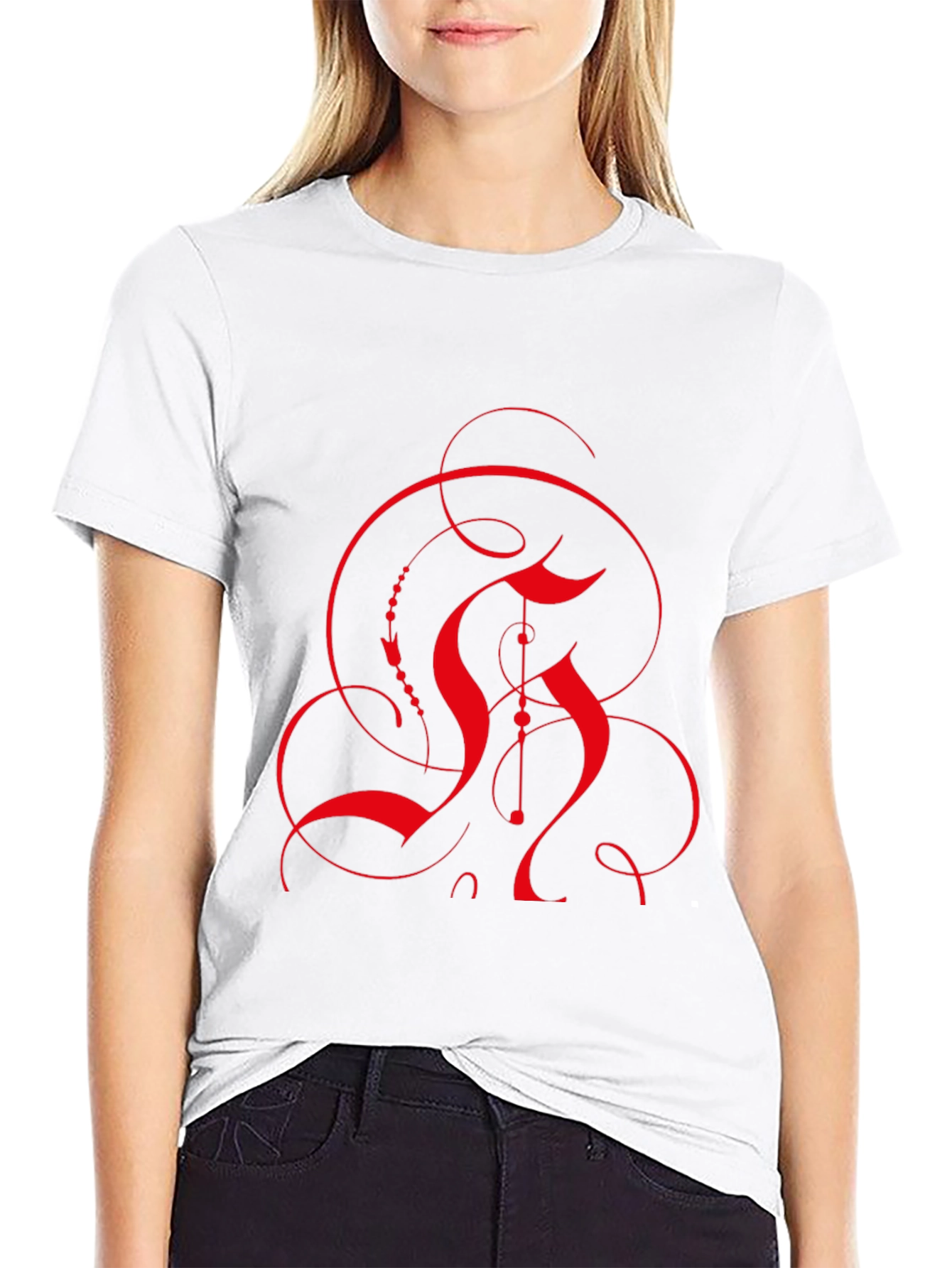 Abstract Red Design Black T-Shirt