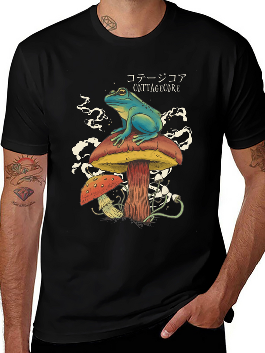 Cottagecore Frog Graphic Tee - Mushroom Design