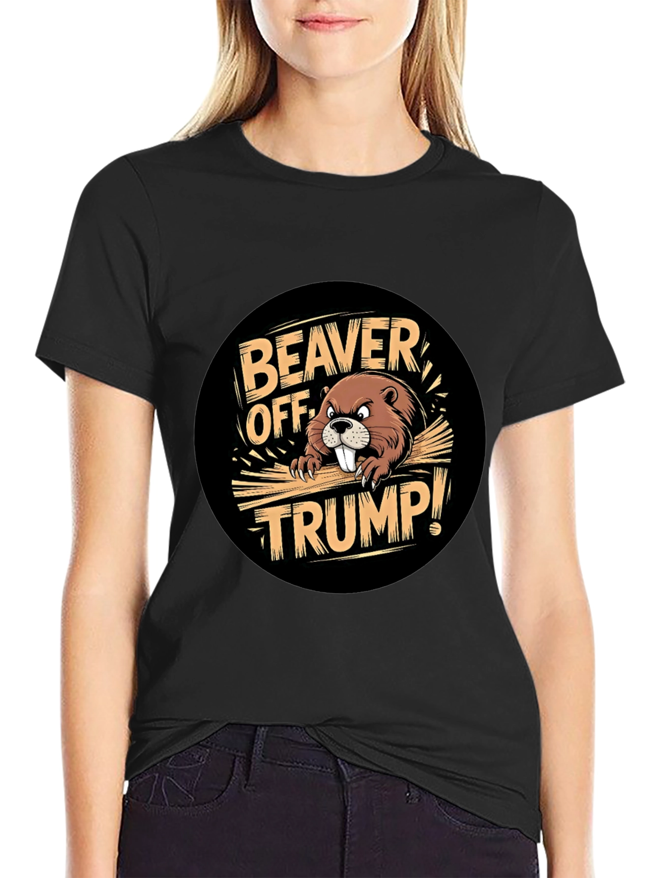 Beaver Off Trump Black Graphic Tee