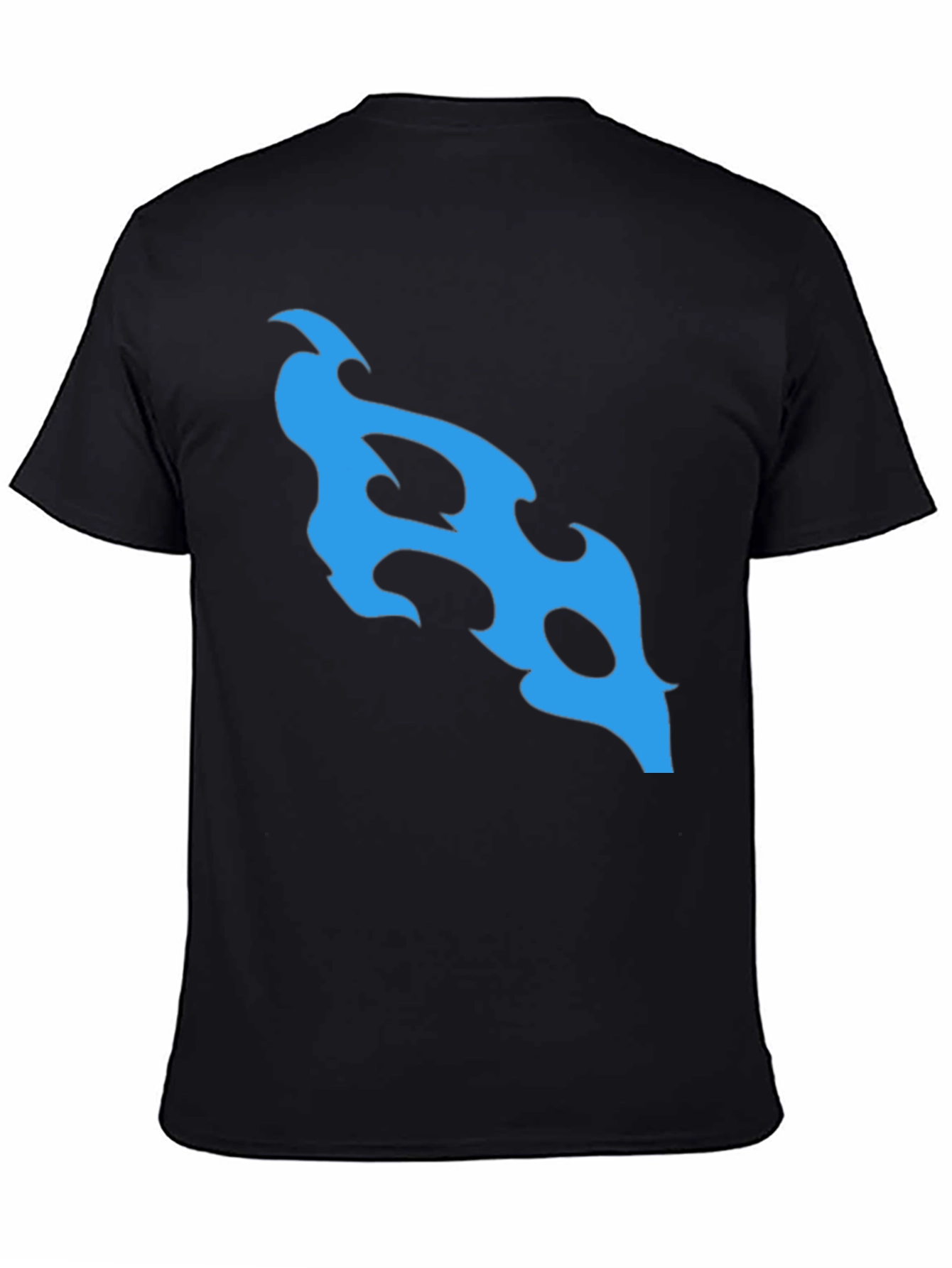 Black T-Shirt with Abstract Blue Flame Design