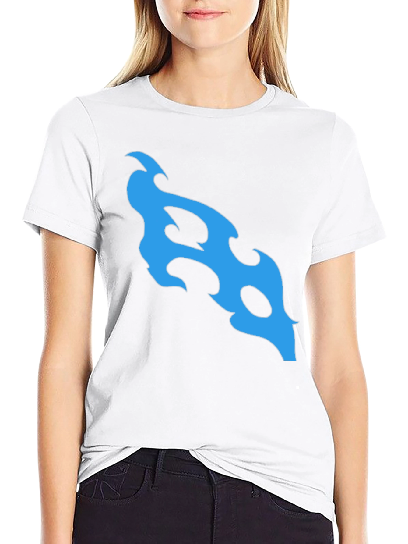 Black T-Shirt with Abstract Blue Flame Design
