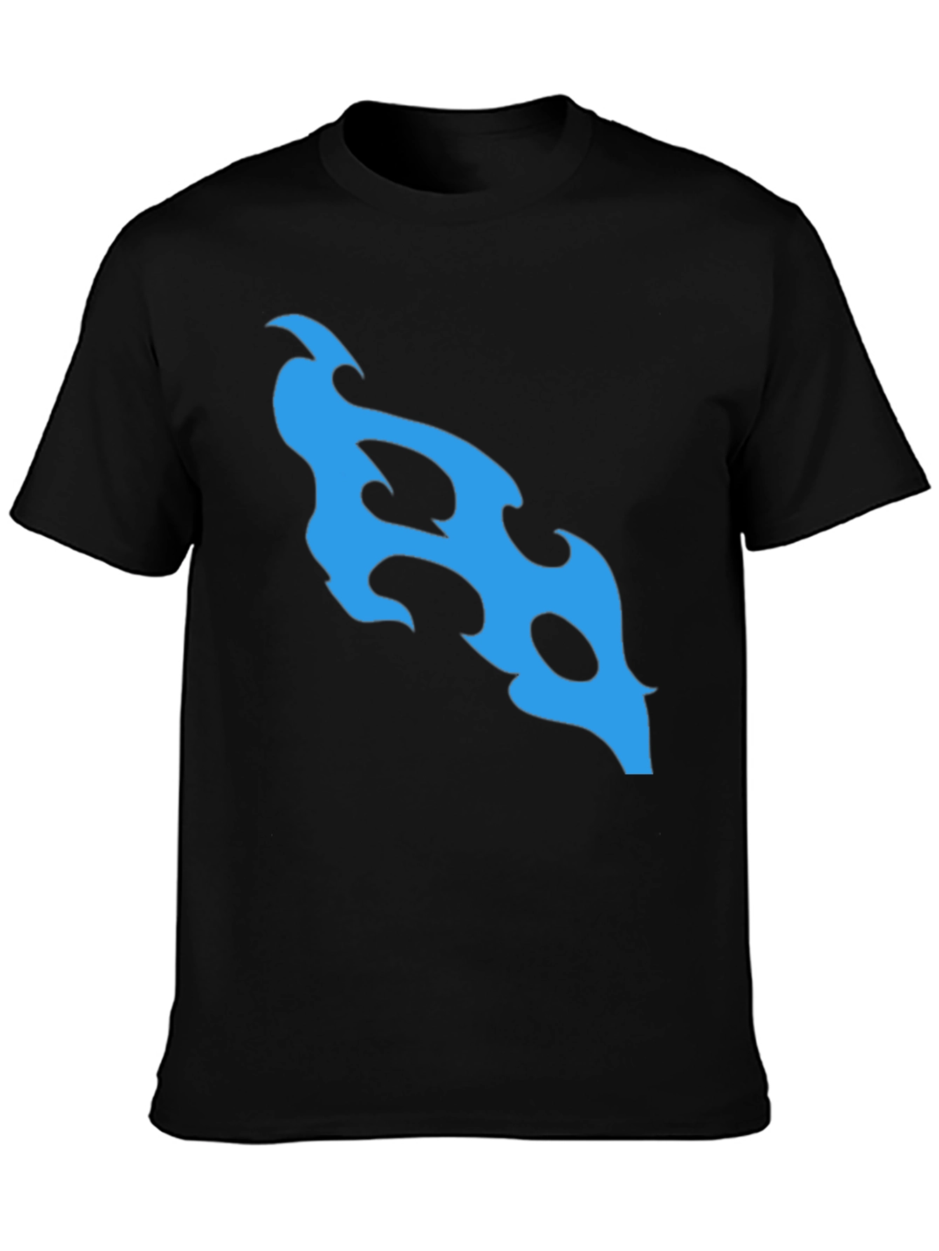 Black T-Shirt with Abstract Blue Flame Design