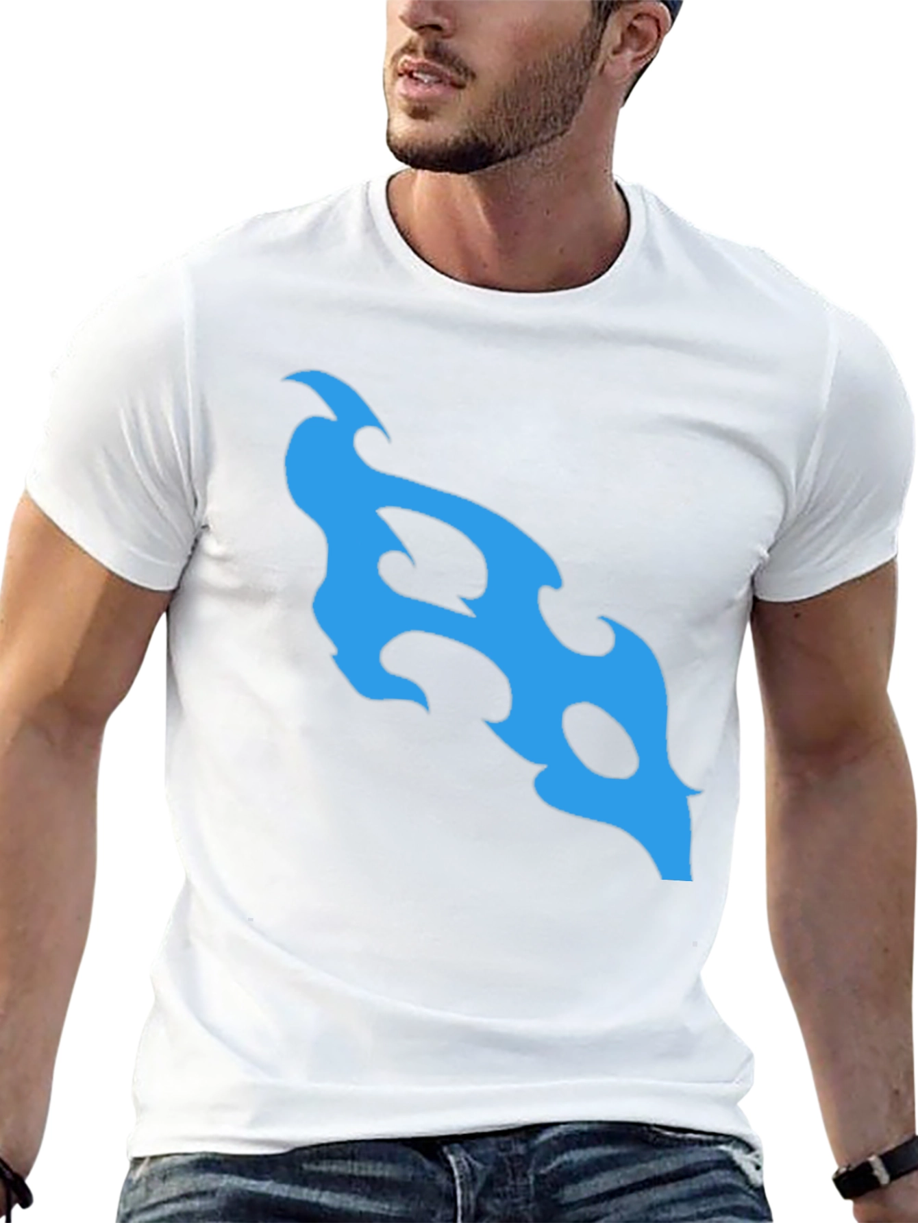 Black T-Shirt with Abstract Blue Flame Design