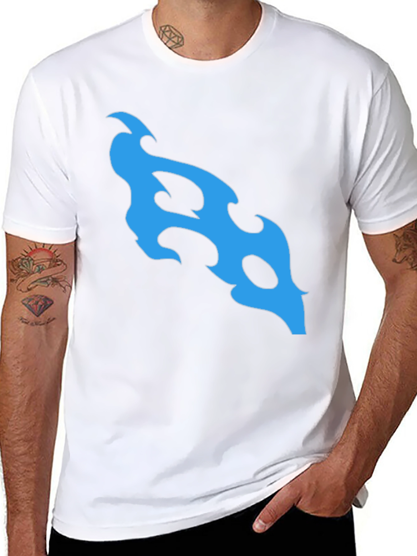 Black T-Shirt with Abstract Blue Flame Design