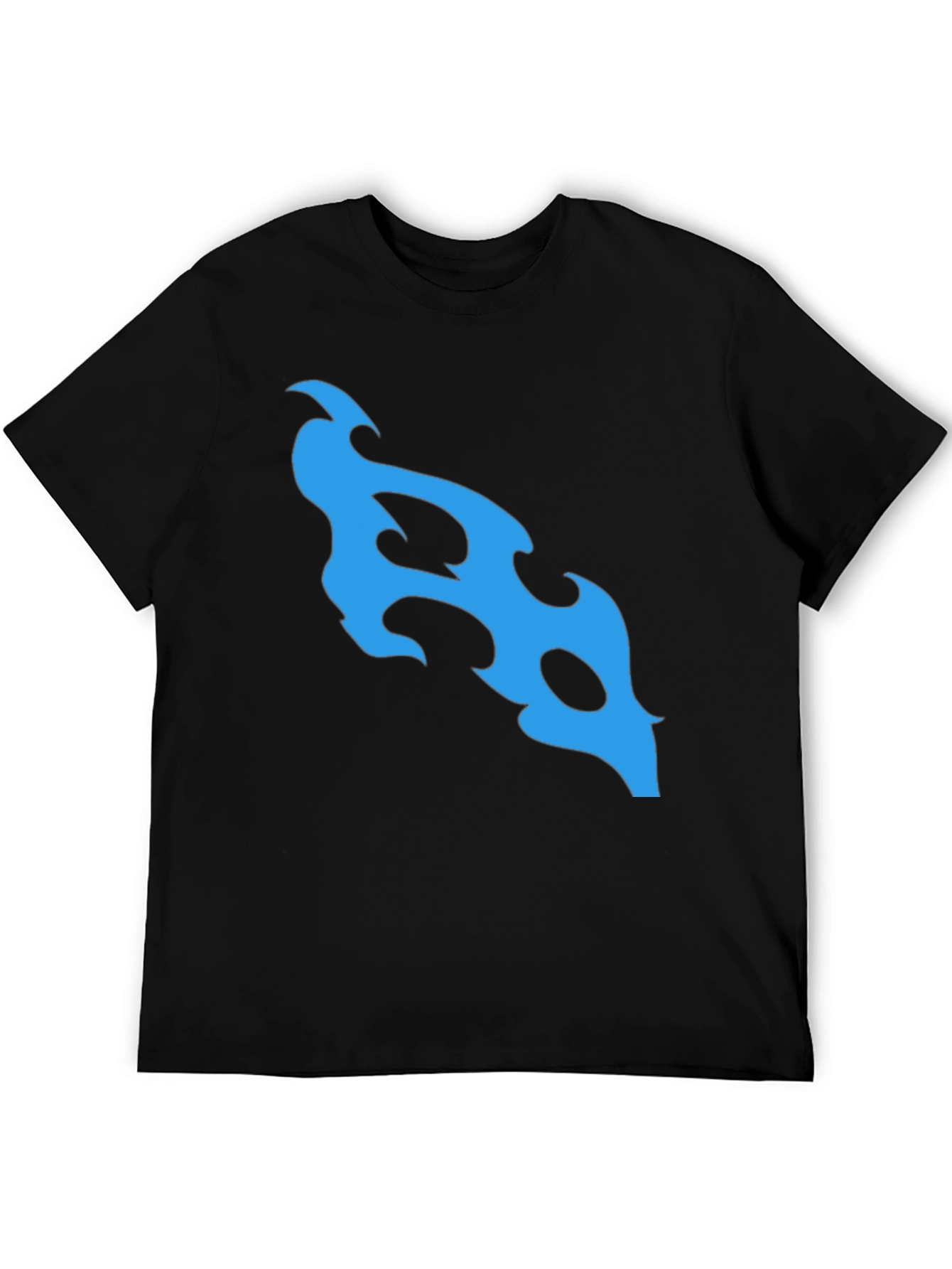 Black T-Shirt with Abstract Blue Flame Design