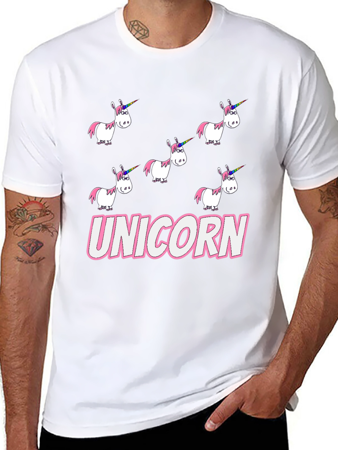 Unicorn Cartoon Print Black T-Shirt
