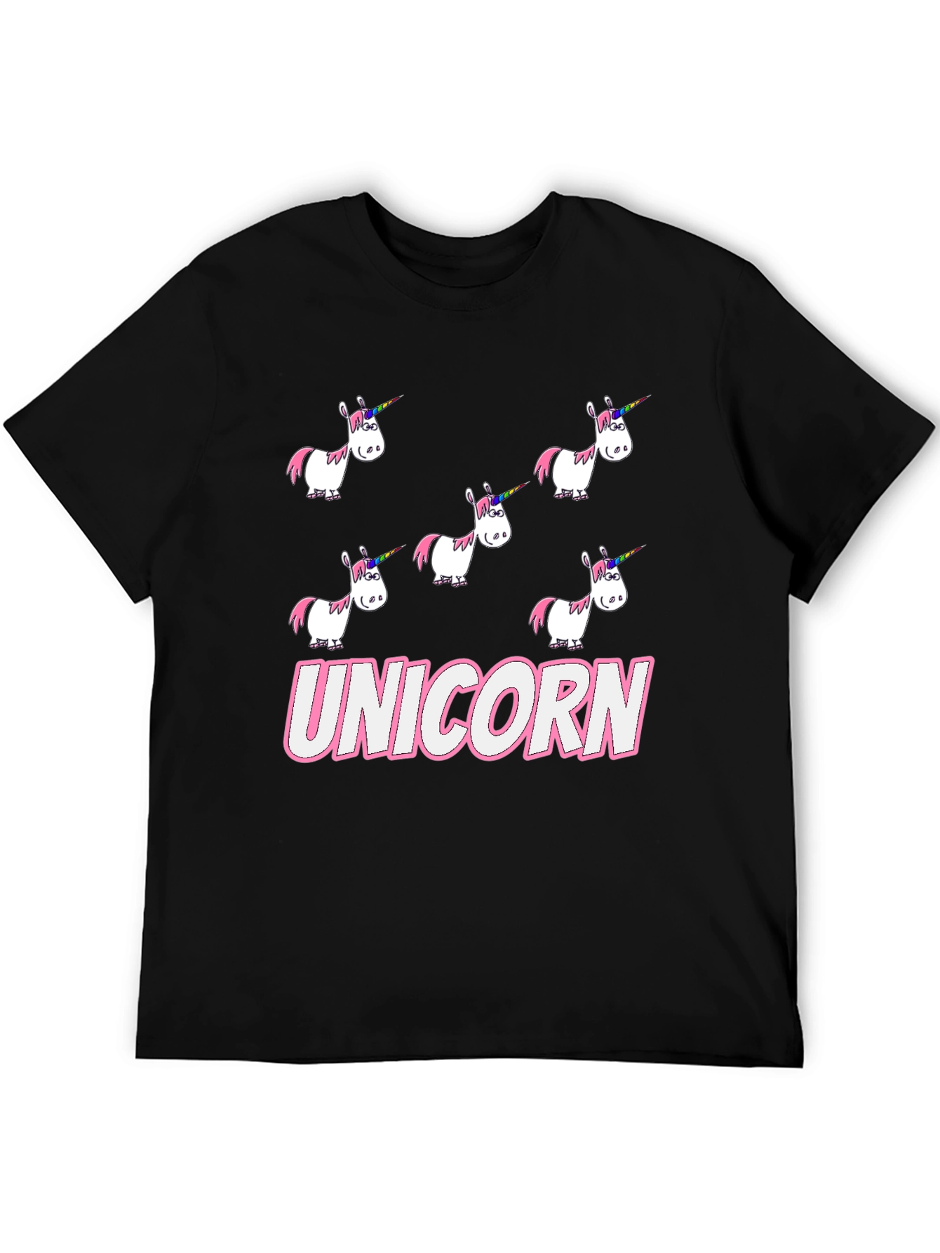 Unicorn Cartoon Print Black T-Shirt