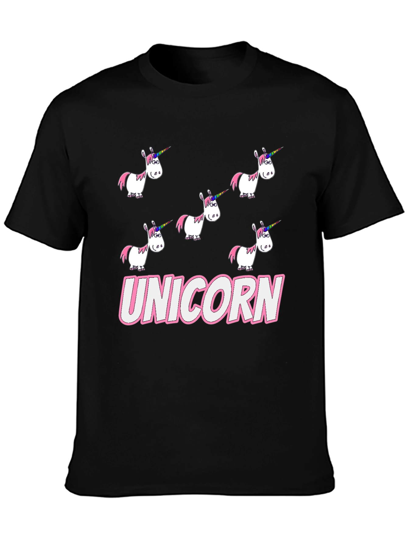 Unicorn Cartoon Print Black T-Shirt
