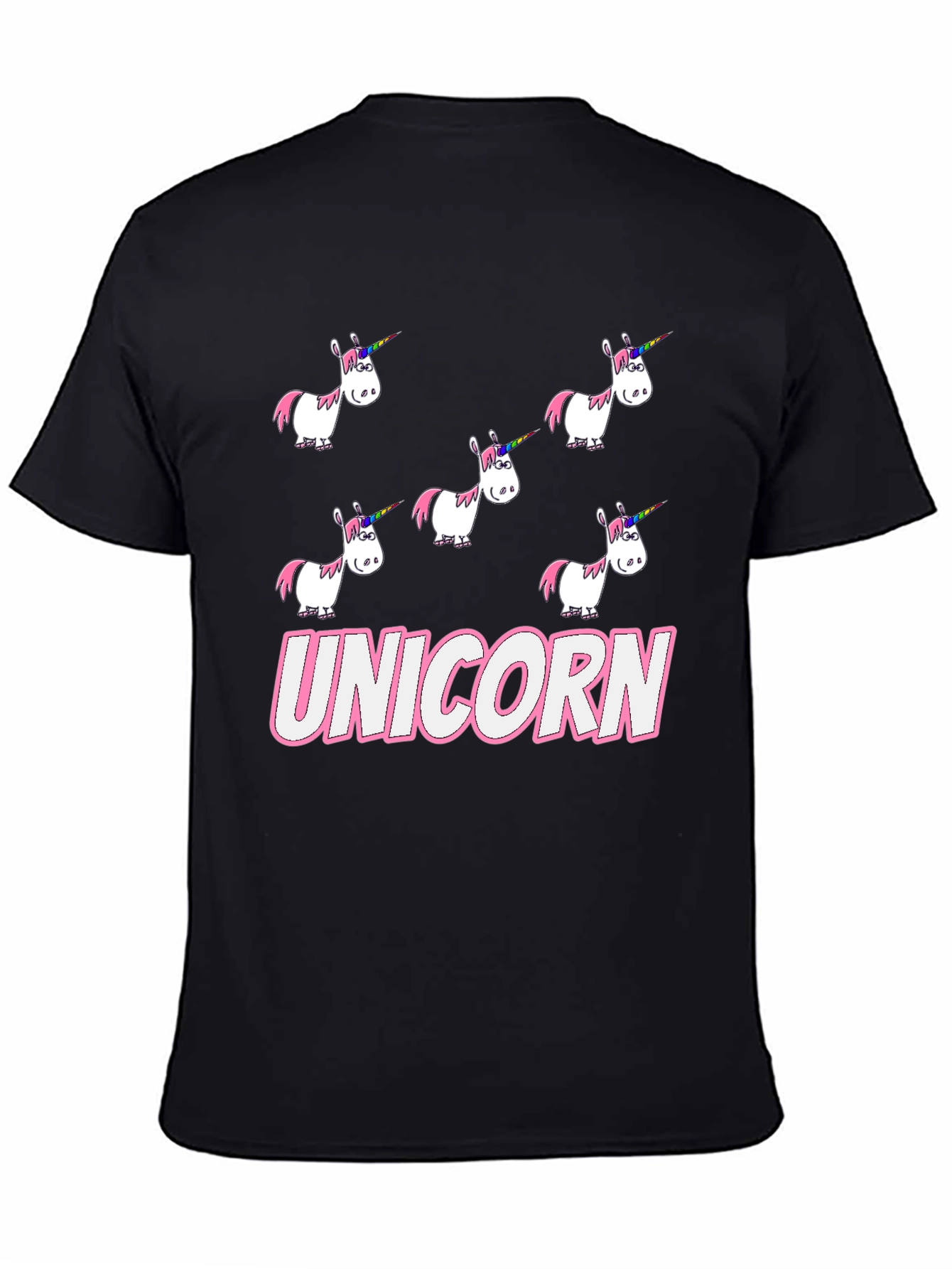 Unicorn Cartoon Print Black T-Shirt