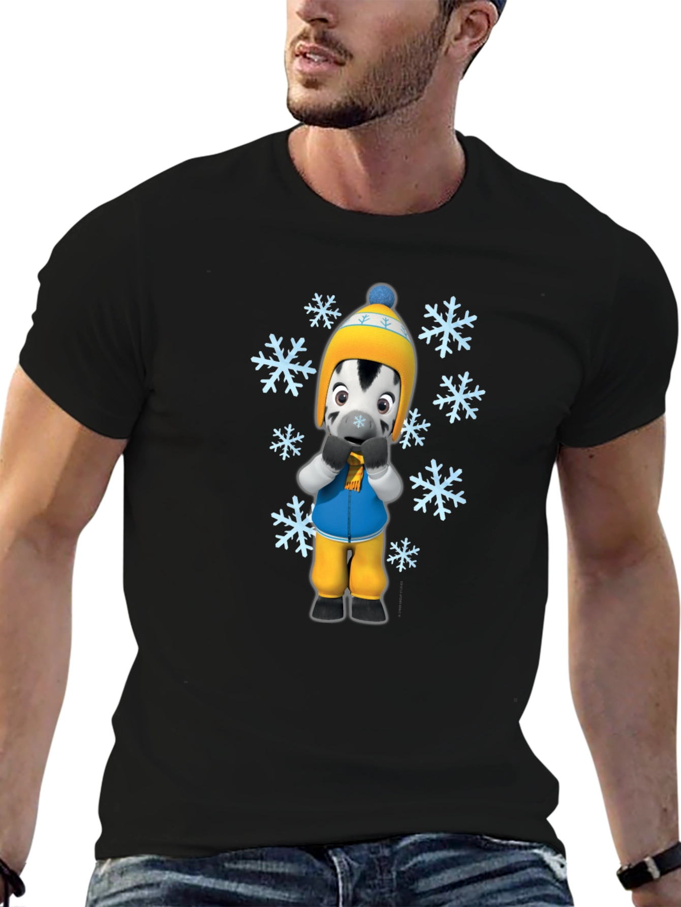 Winter Zebra Graphic Tee - Black Unisex T-Shirt