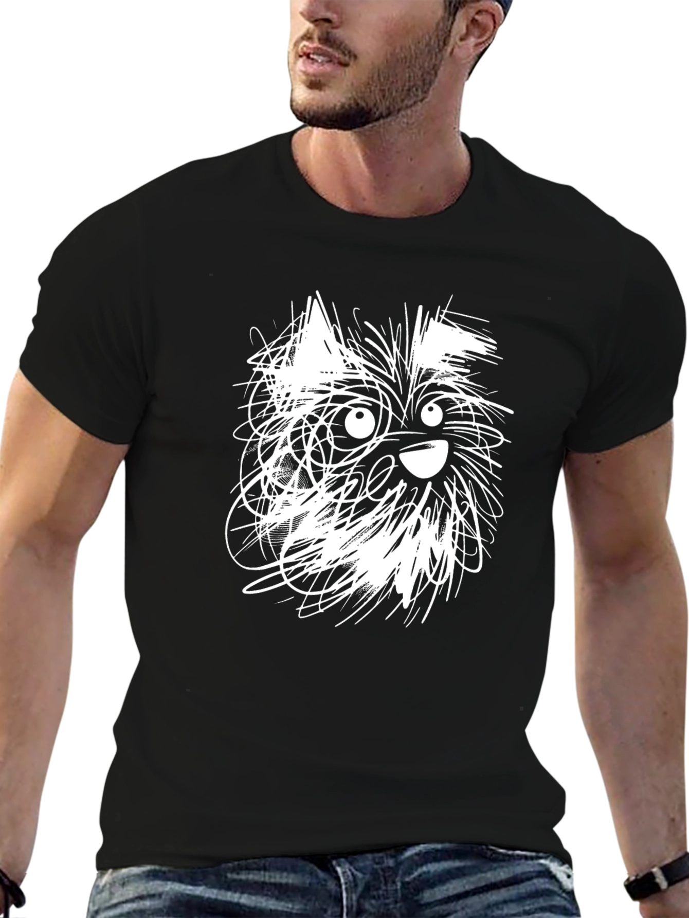 Dog Sketch Graphic Tee - Casual Black T-Shirt