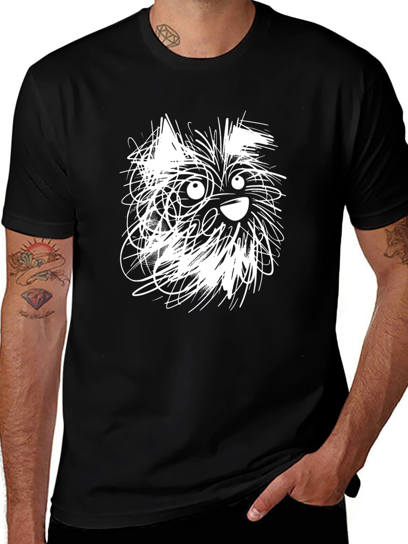 Dog Sketch Graphic Tee - Casual Black T-Shirt