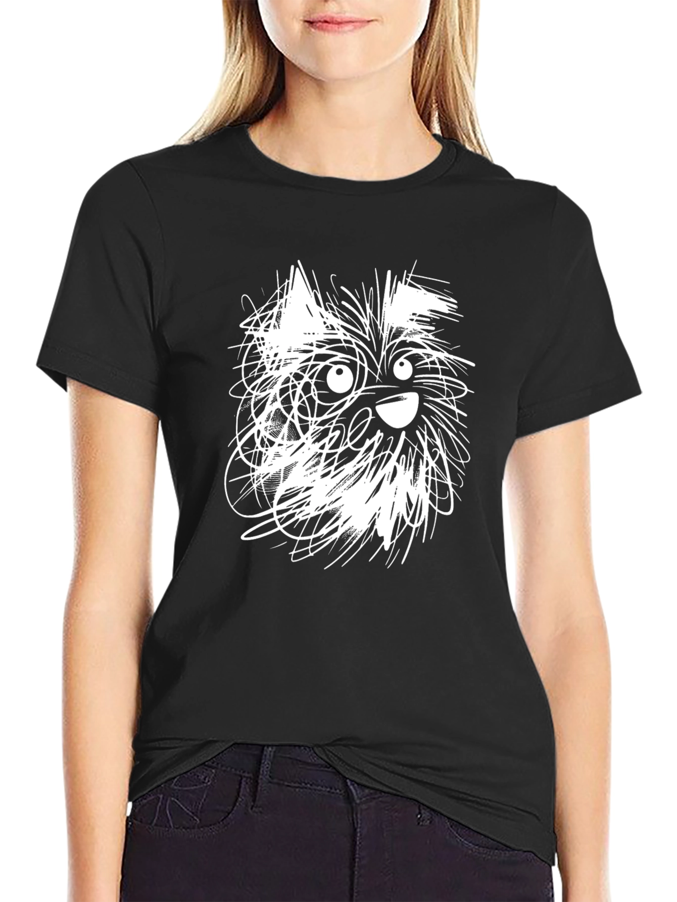 Dog Sketch Graphic Tee - Casual Black T-Shirt