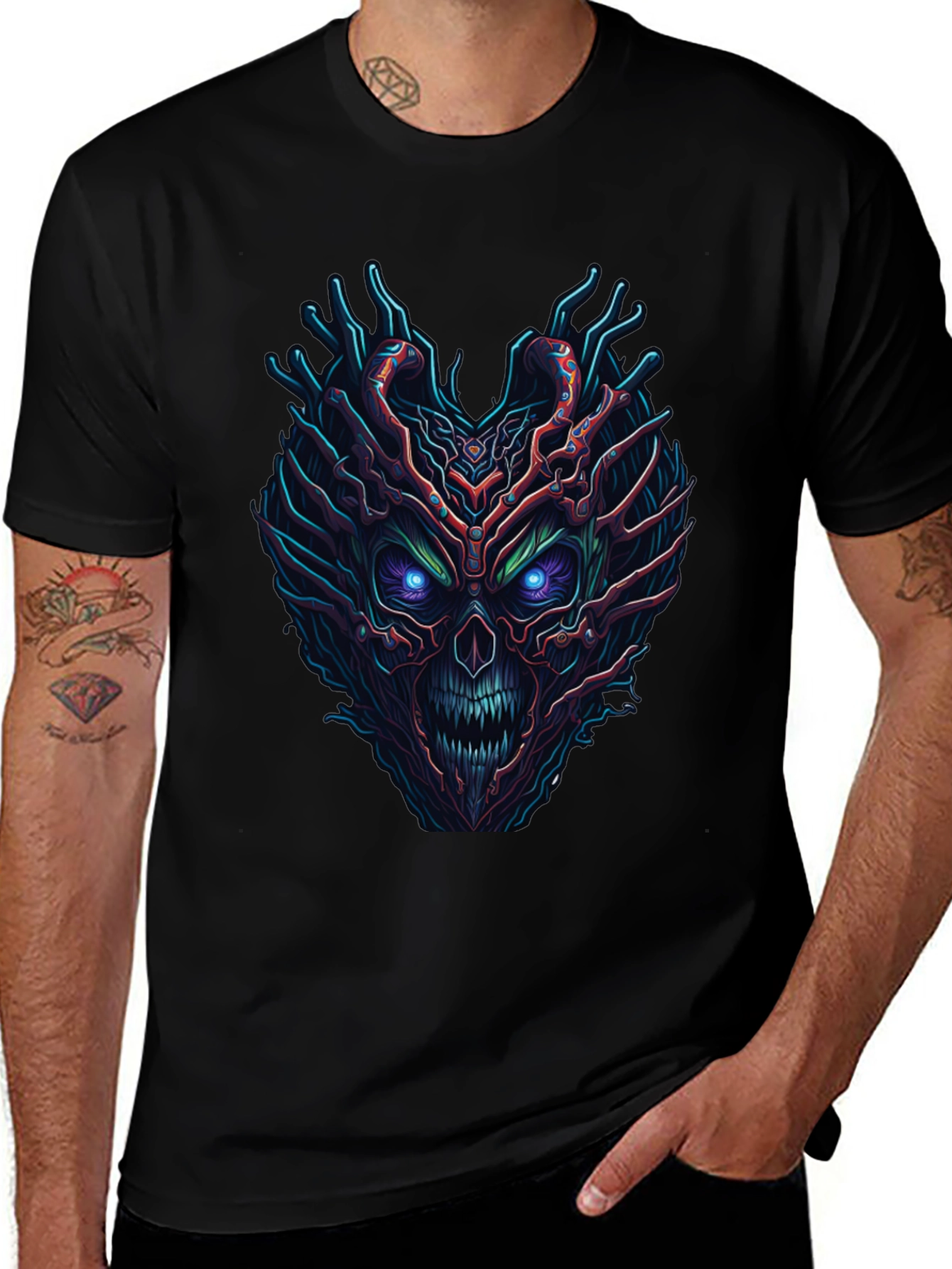 Monster Face Graphic Black T-Shirt