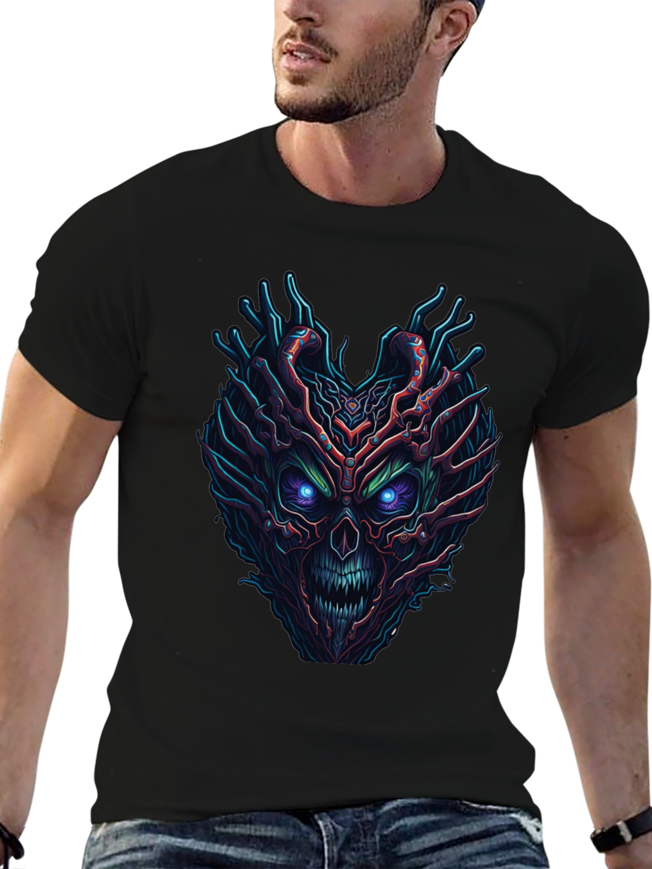 Monster Face Graphic Black T-Shirt