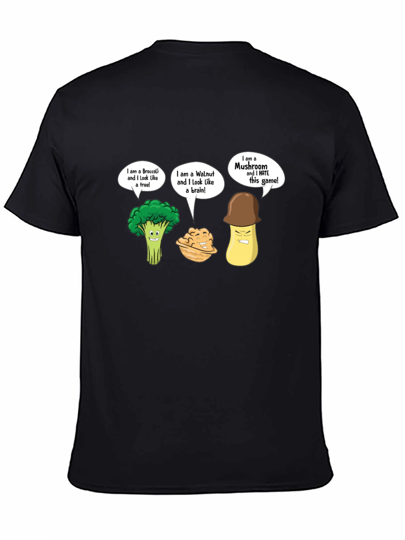 Funny Cartoon Vegetables Black T-Shirt