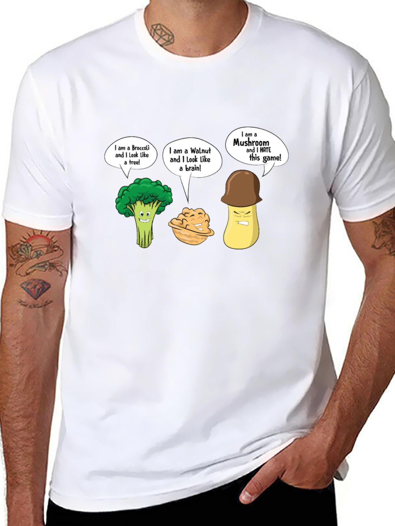 Funny Cartoon Vegetables Black T-Shirt
