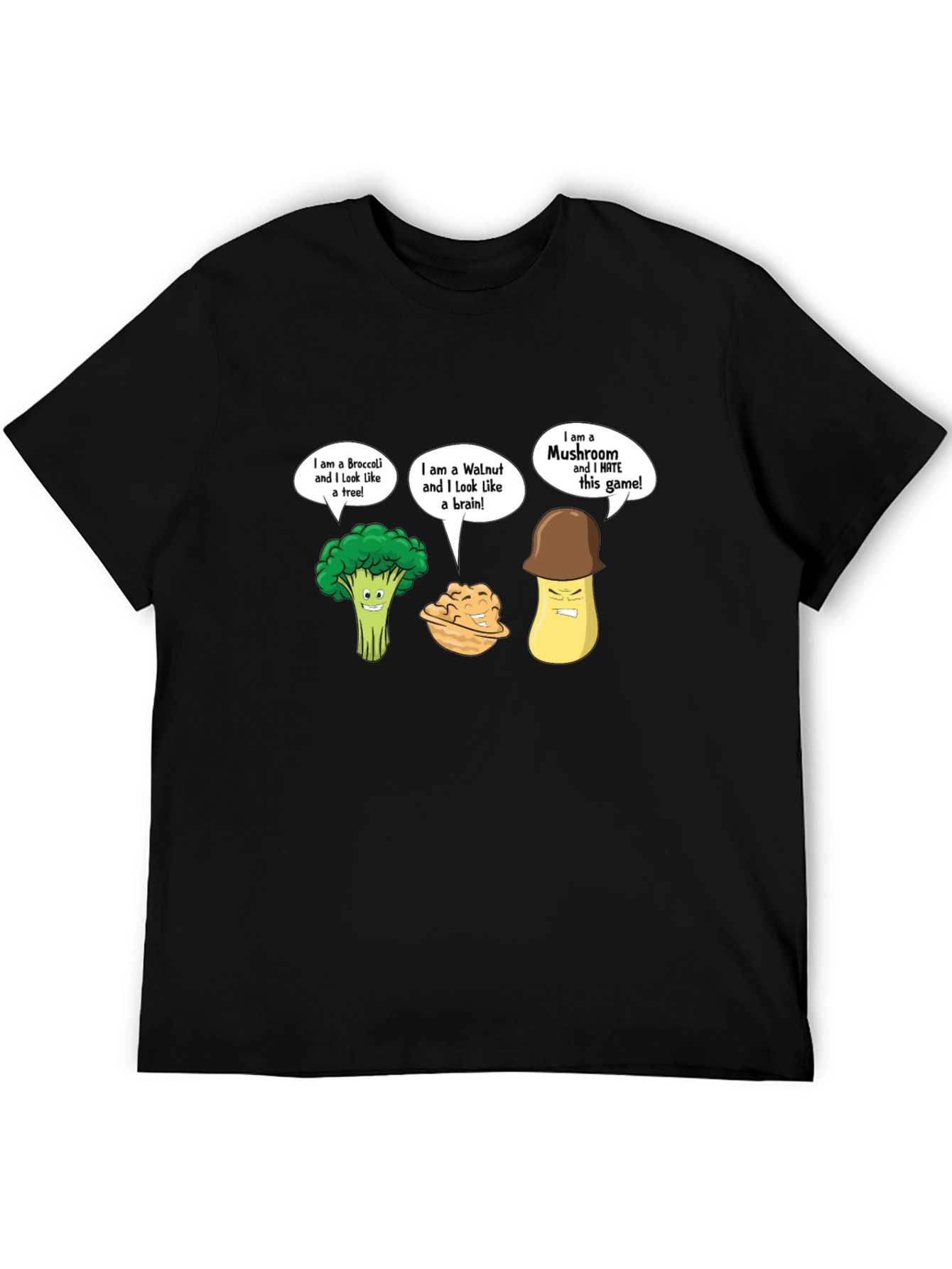 Funny Cartoon Vegetables Black T-Shirt