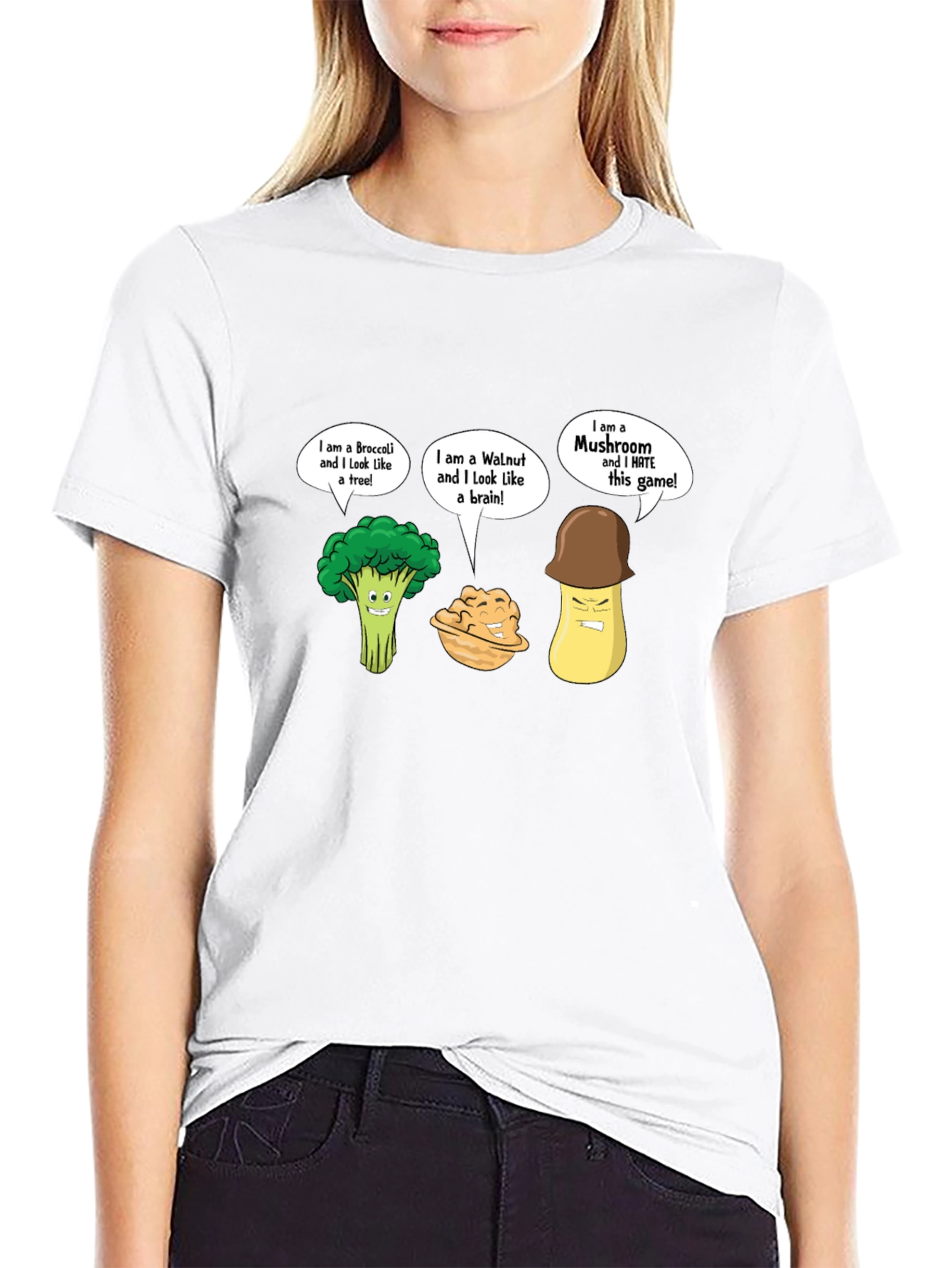 Funny Cartoon Vegetables Black T-Shirt