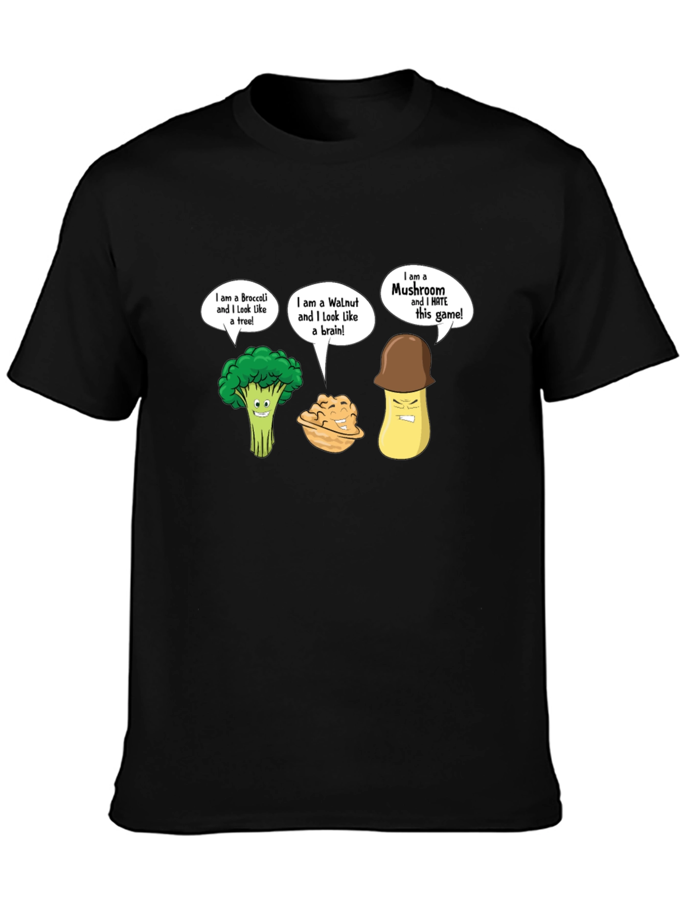 Funny Cartoon Vegetables Black T-Shirt