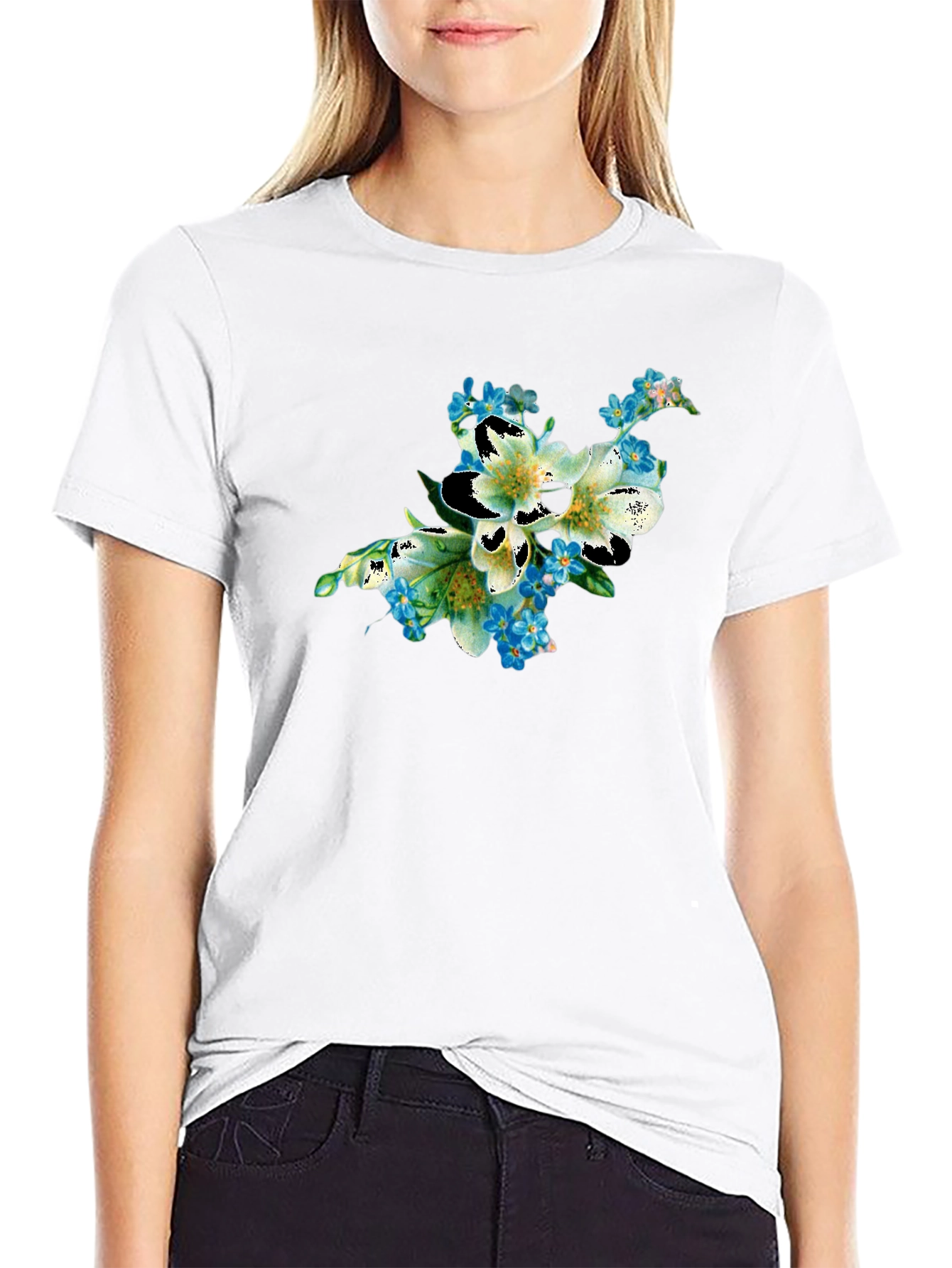 Floral T-Shirt: Lily & Forget-Me-Nots