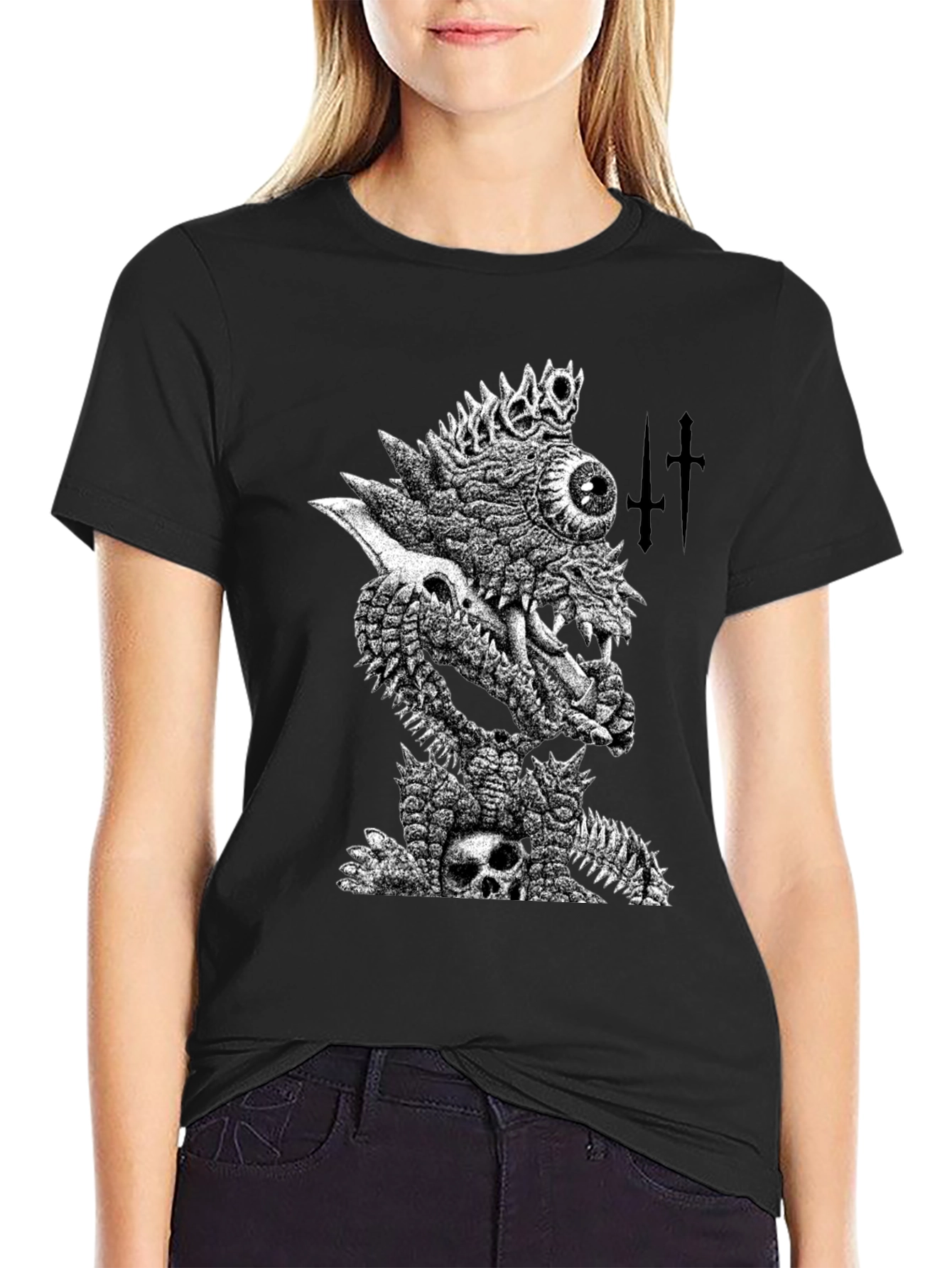 Black T-Shirt with Edgy Monster Graphic