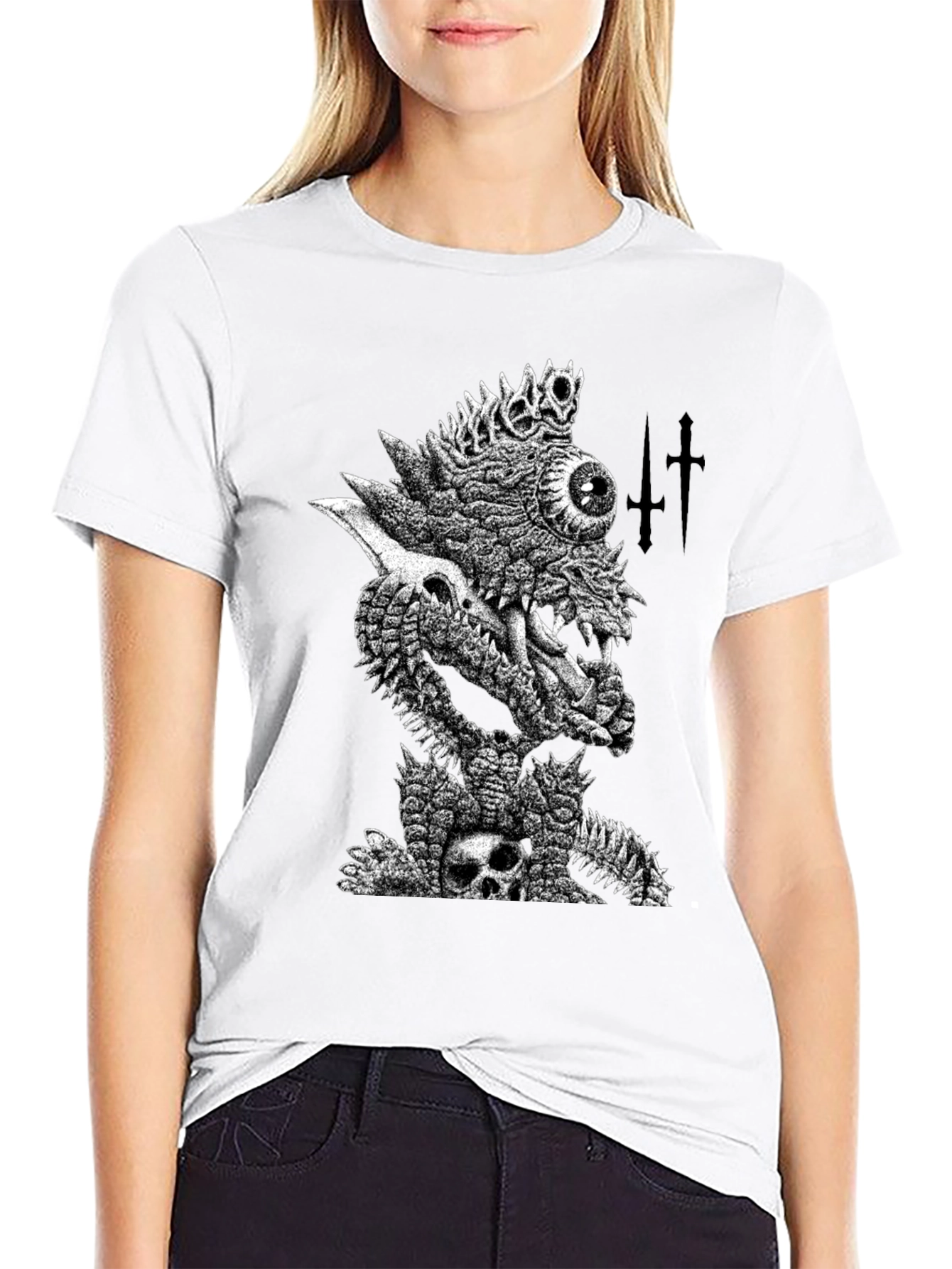 Black T-Shirt with Edgy Monster Graphic