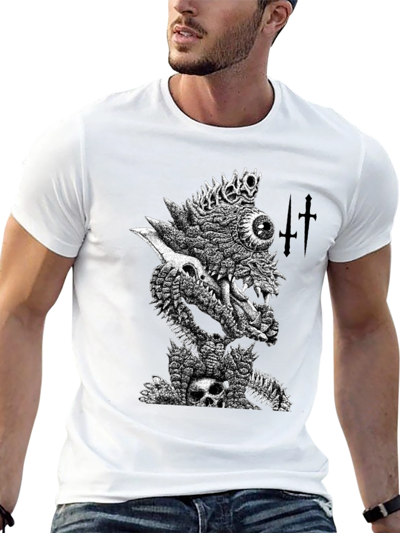 Black T-Shirt with Edgy Monster Graphic