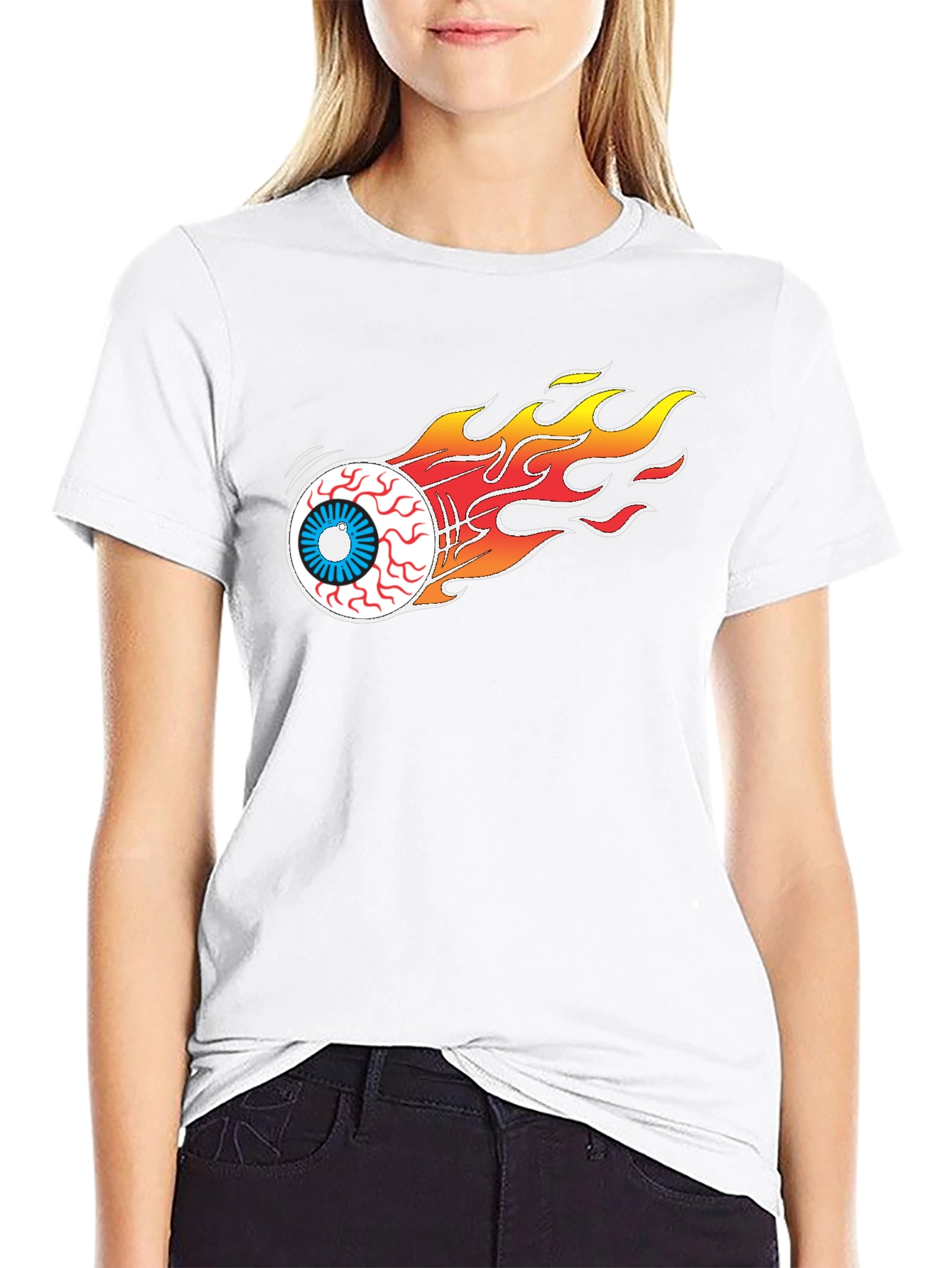 Flaming Eyeball Graphic Tee - Black Cotton T-Shirt