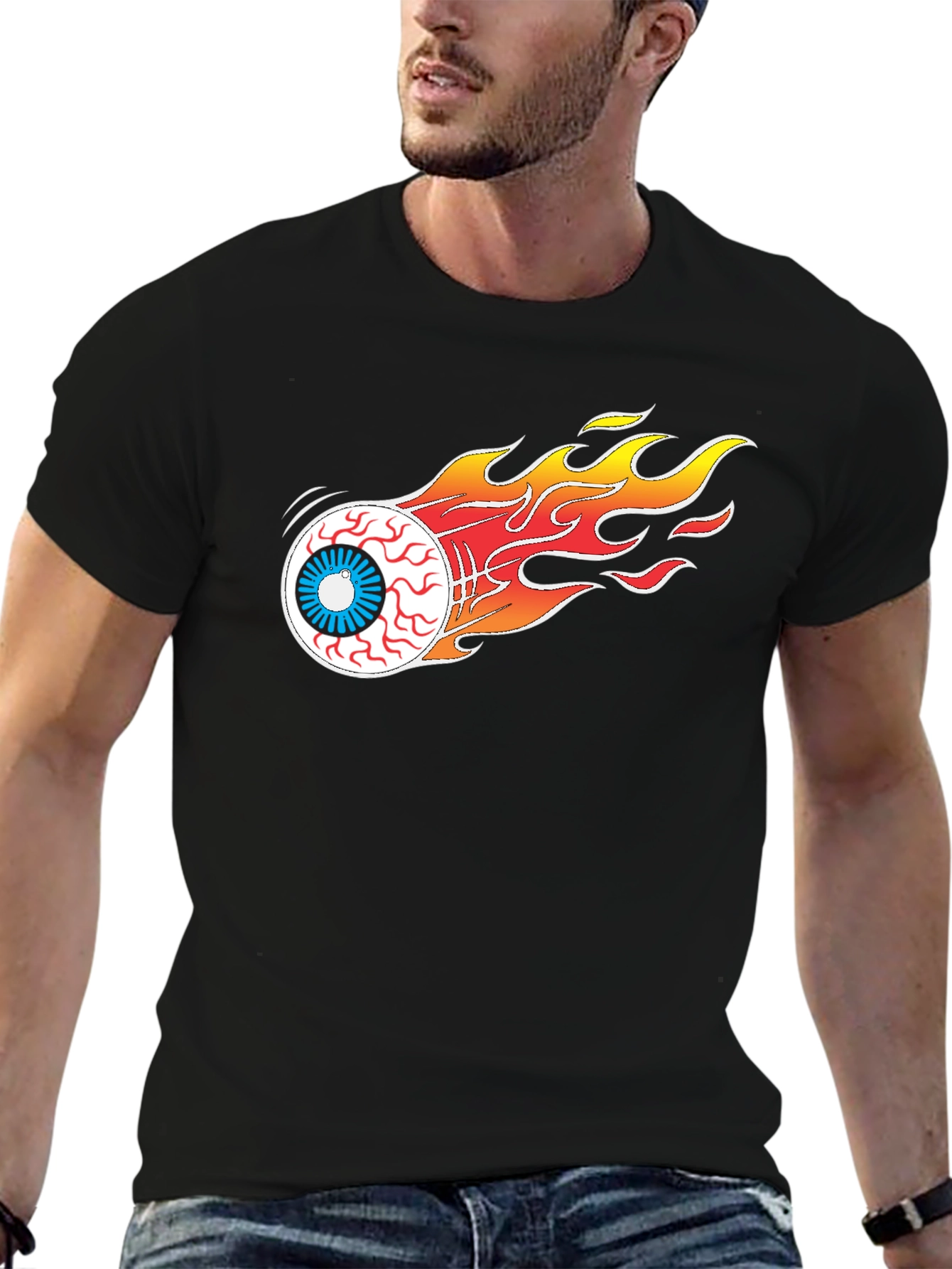 Flaming Eyeball Graphic Tee - Black Cotton T-Shirt