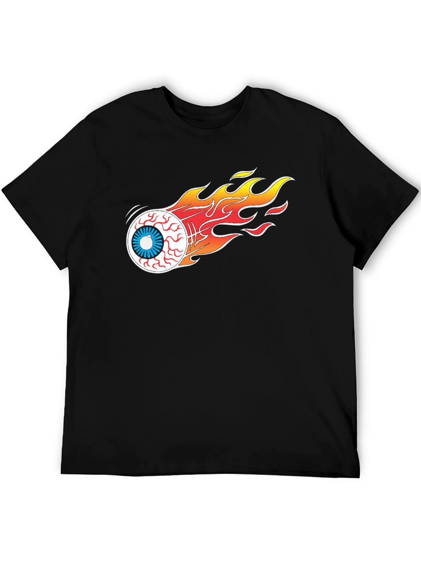 Flaming Eyeball Graphic Tee - Black Cotton T-Shirt