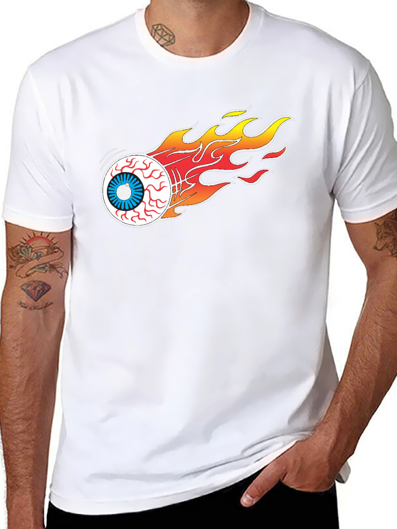 Flaming Eyeball Graphic Tee - Black Cotton T-Shirt