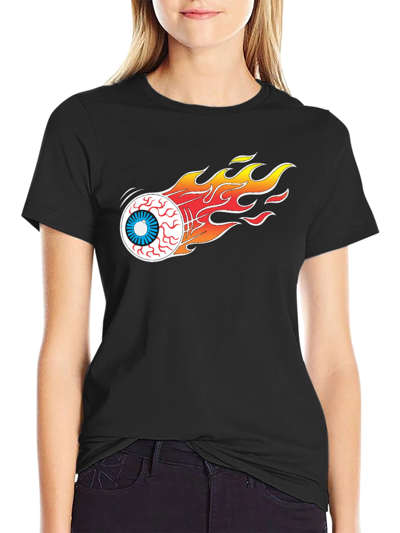 Flaming Eyeball Graphic Tee - Black Cotton T-Shirt