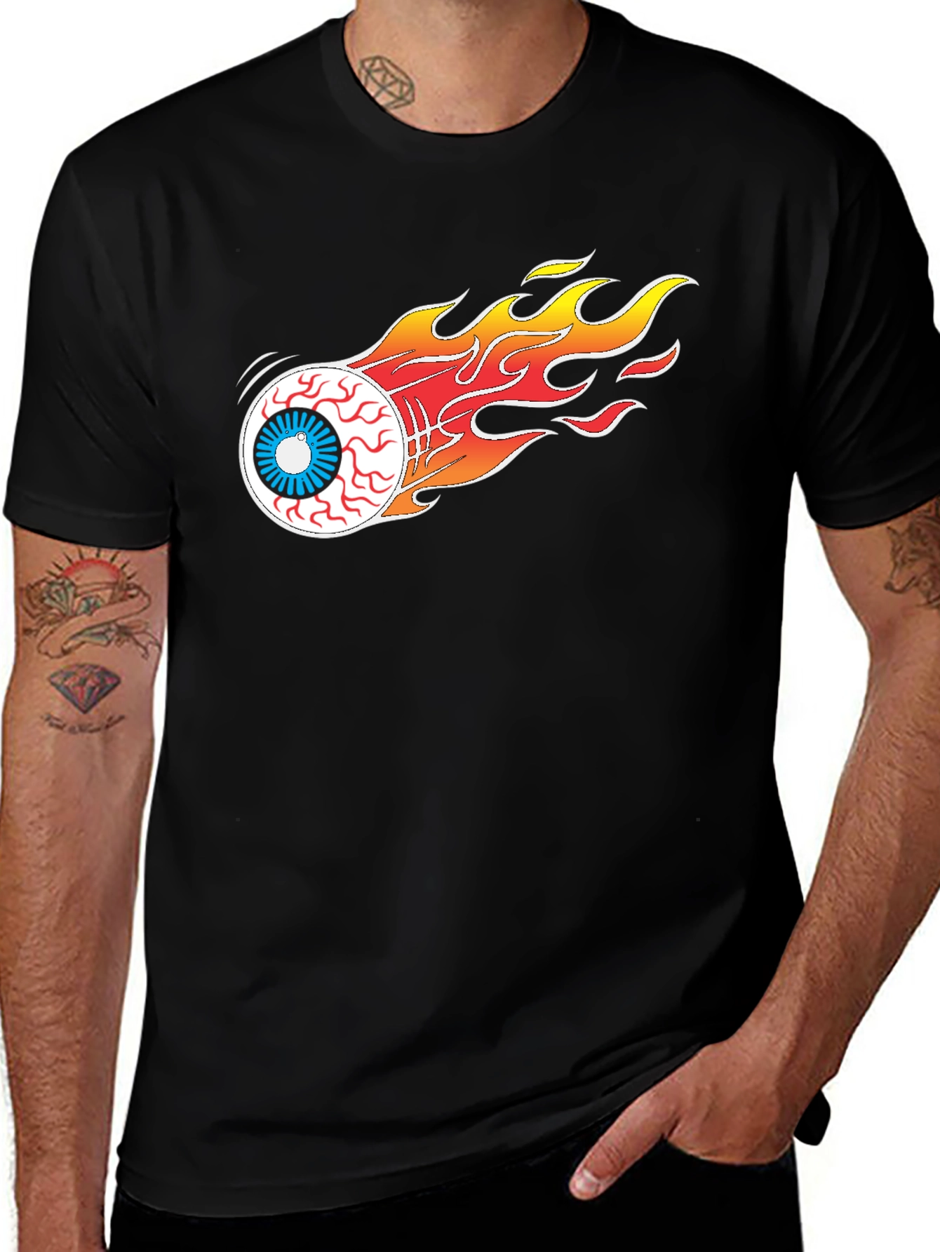 Flaming Eyeball Graphic Tee - Black Cotton T-Shirt